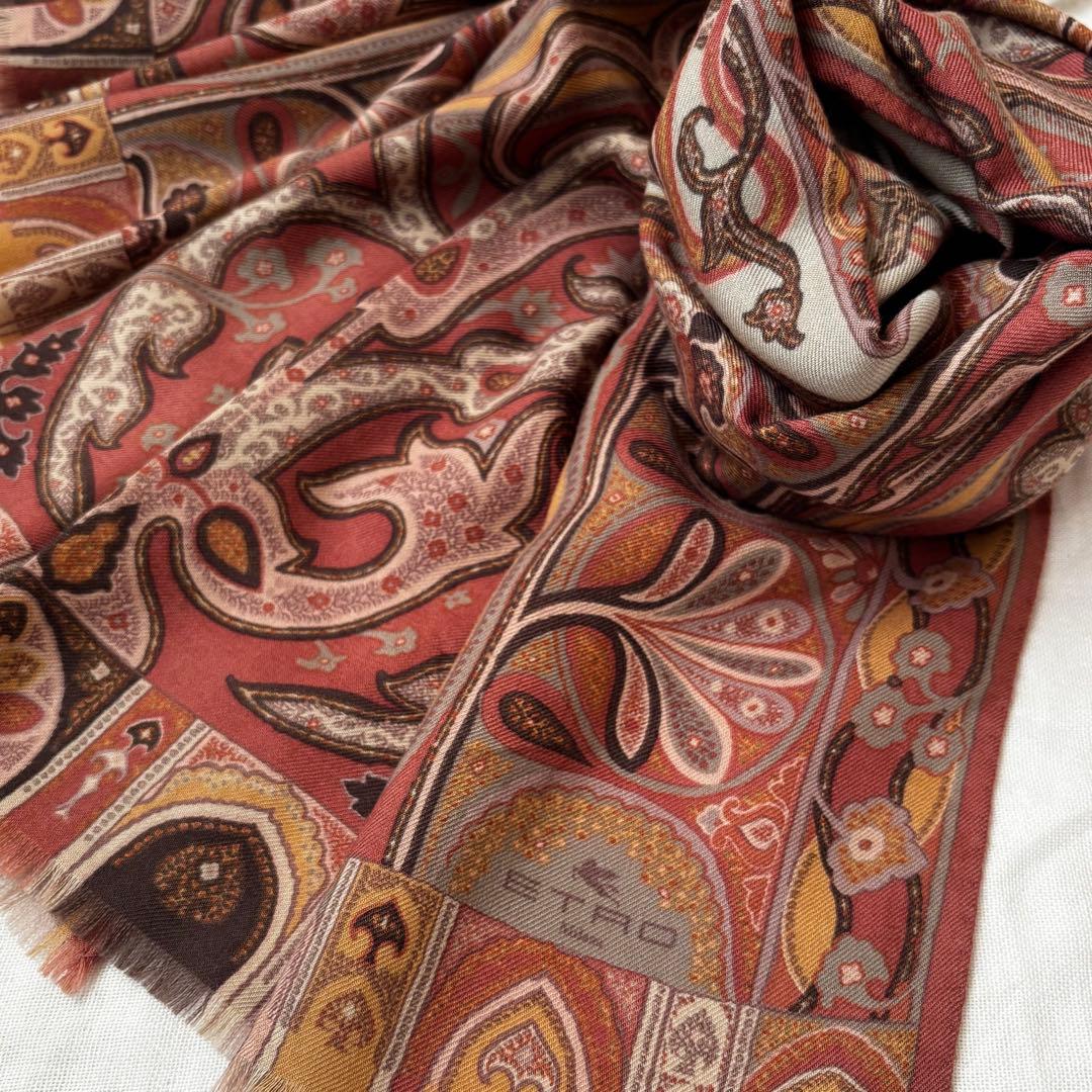 エトロ定番 上質ペイズリー柄ストール くすみカラー ピンク系