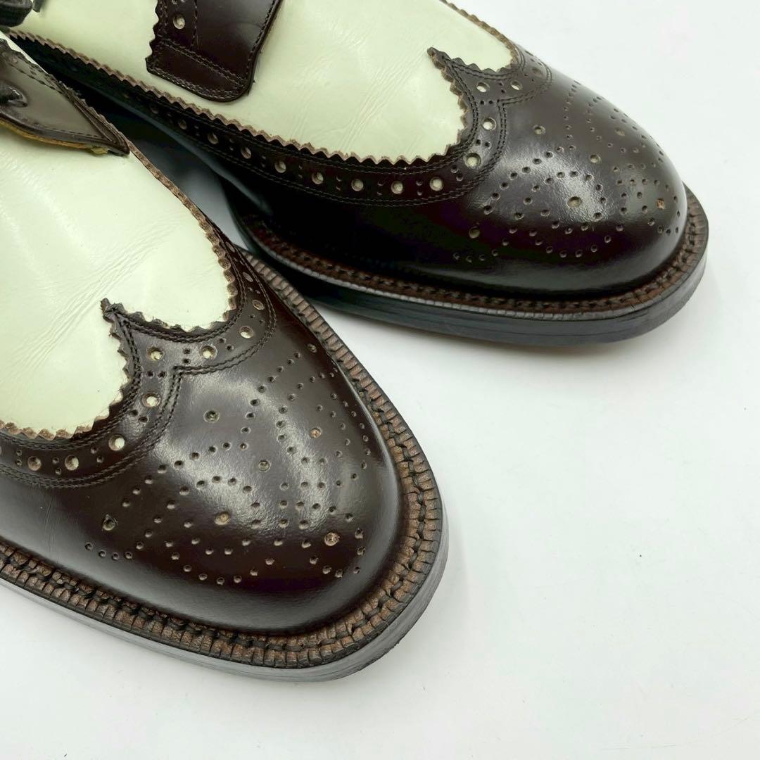 メンズビギ ドレスシューズ ウイングチップ 25.5 茶白 外羽根 Y1382