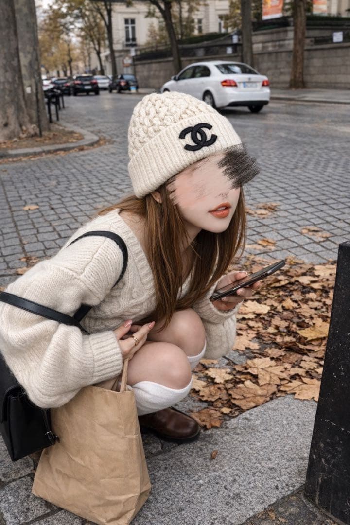 CHANEL あみあみ　ニット帽　ワッチ