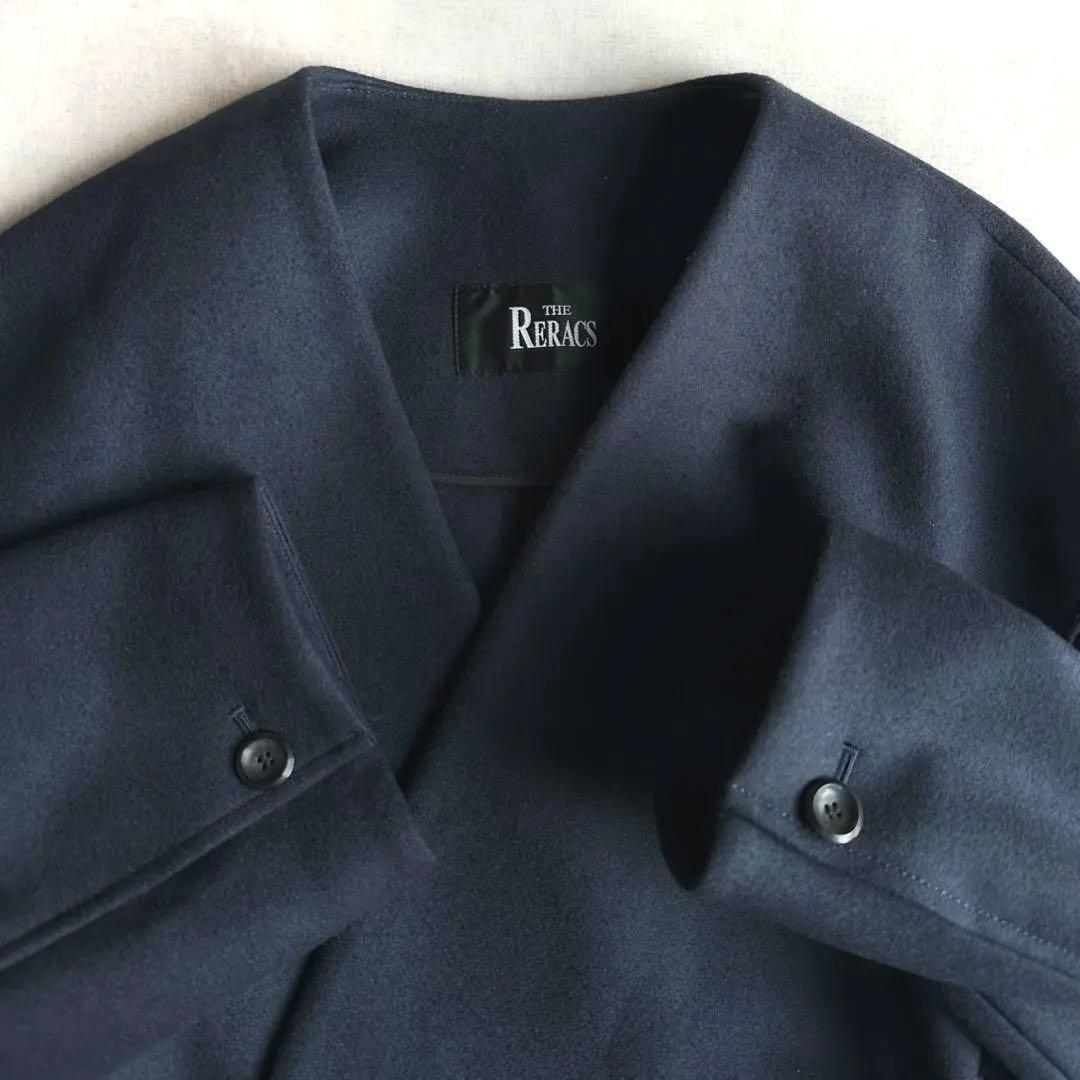 美品▲THE RERACS リラクス//ウールノーカラーコート▲ネイビー 紺色