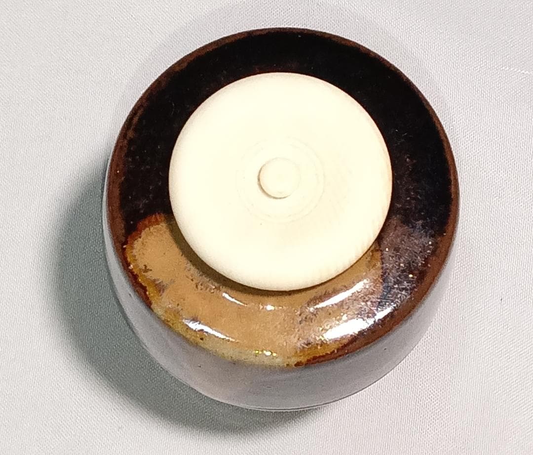 茶道具　遠州七窯　膳所焼　岩崎新定作　膳所肩衝茶入　丸龍金襴仕覆付　美品！！