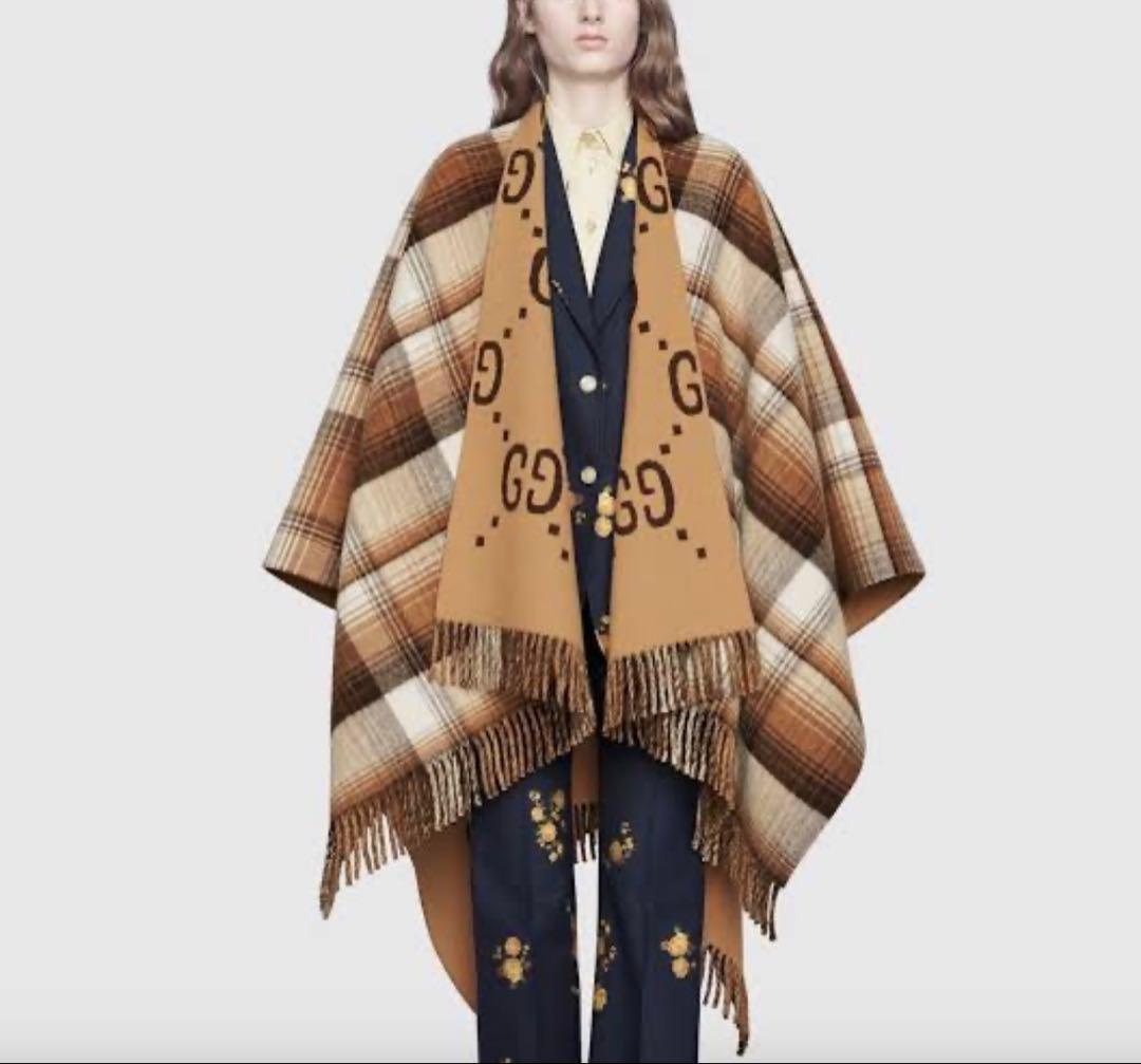 新品 GUCCI リバーシブル GG ウールポンチョ メンズ レディース