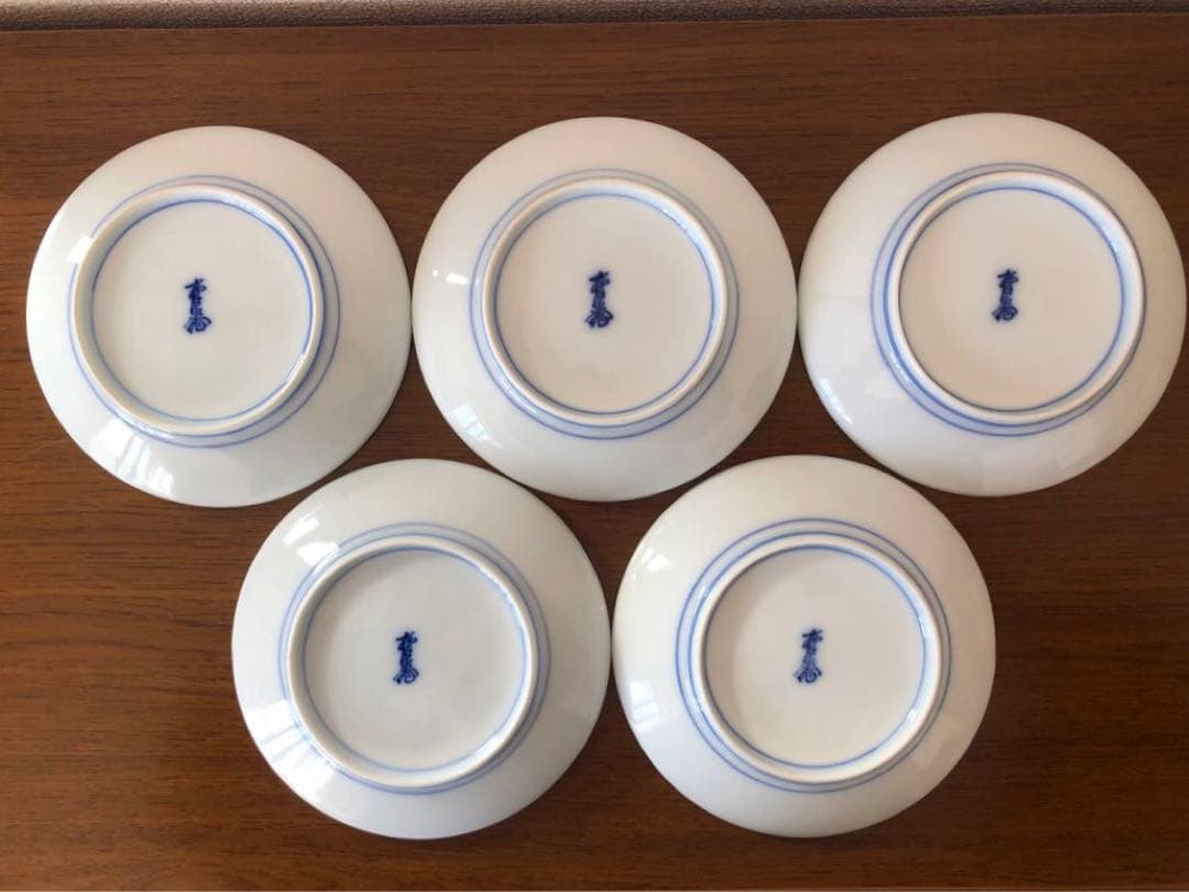 13代酒井田柿右衛門　皿5枚組共箱付き　人間国宝「染錦　柿文　皿」未使用