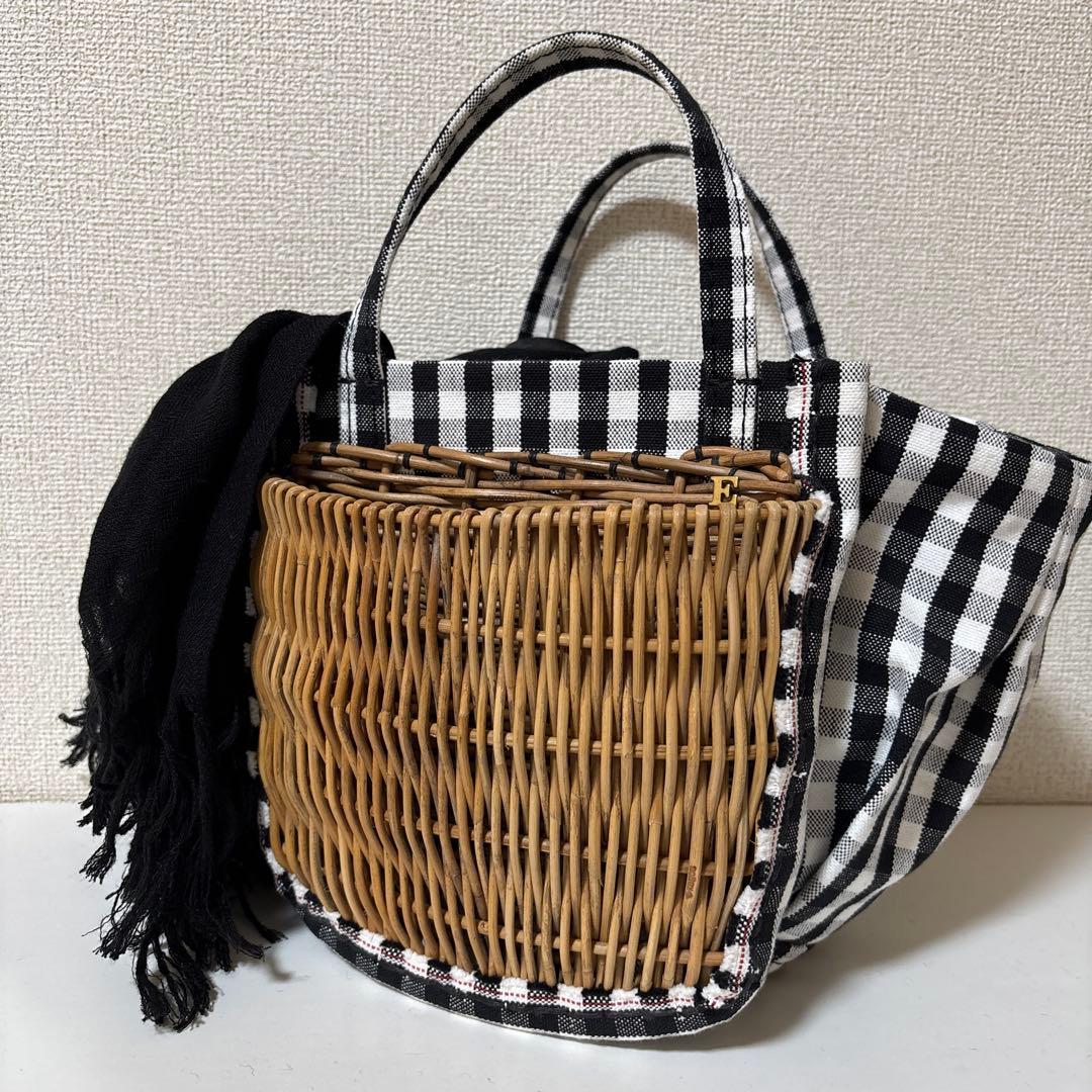 エバゴス ebagos ギンガムチェック　カゴバッグ 被せ布