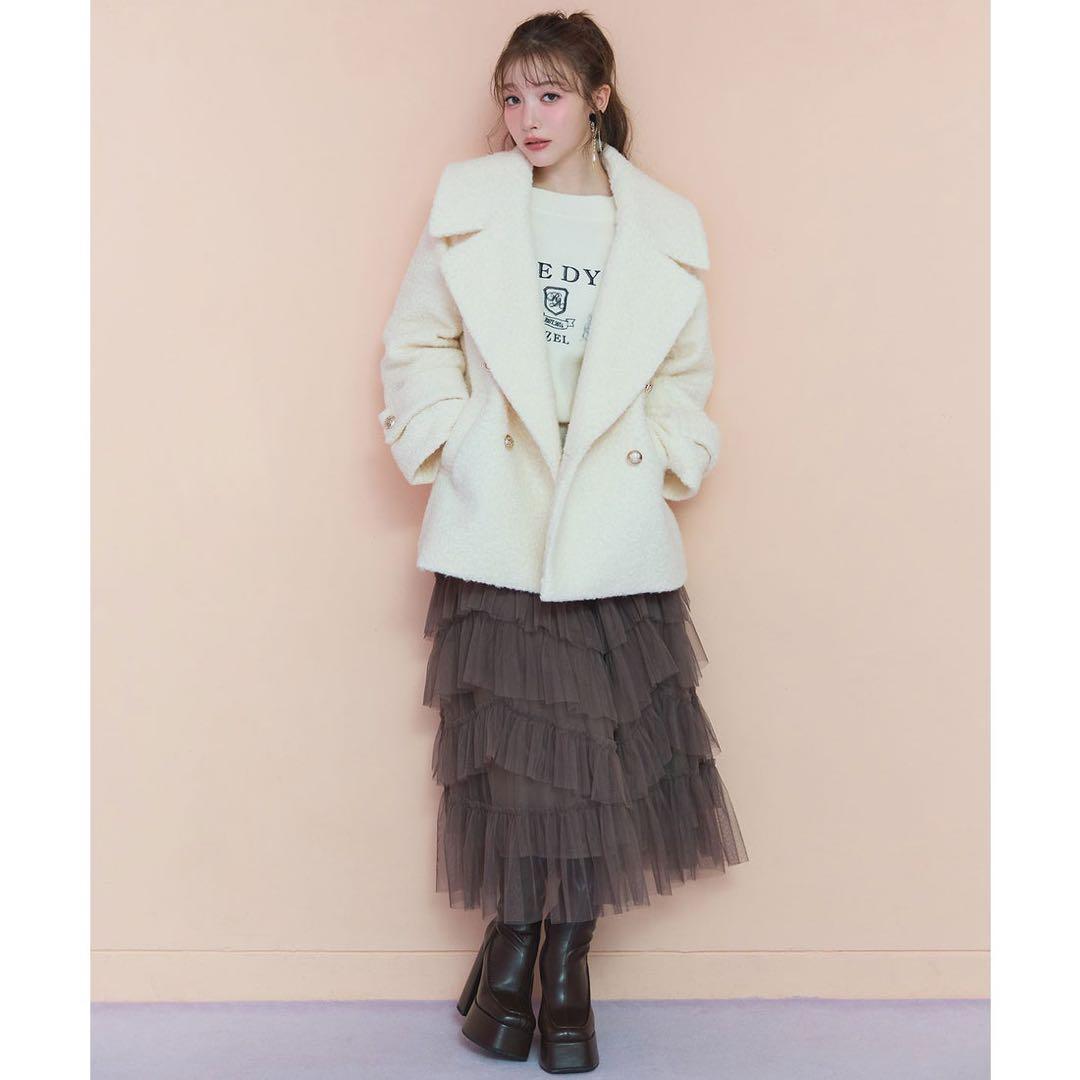 REDYAZEL レディアゼル ボアダブルミドルコート オフホワイト