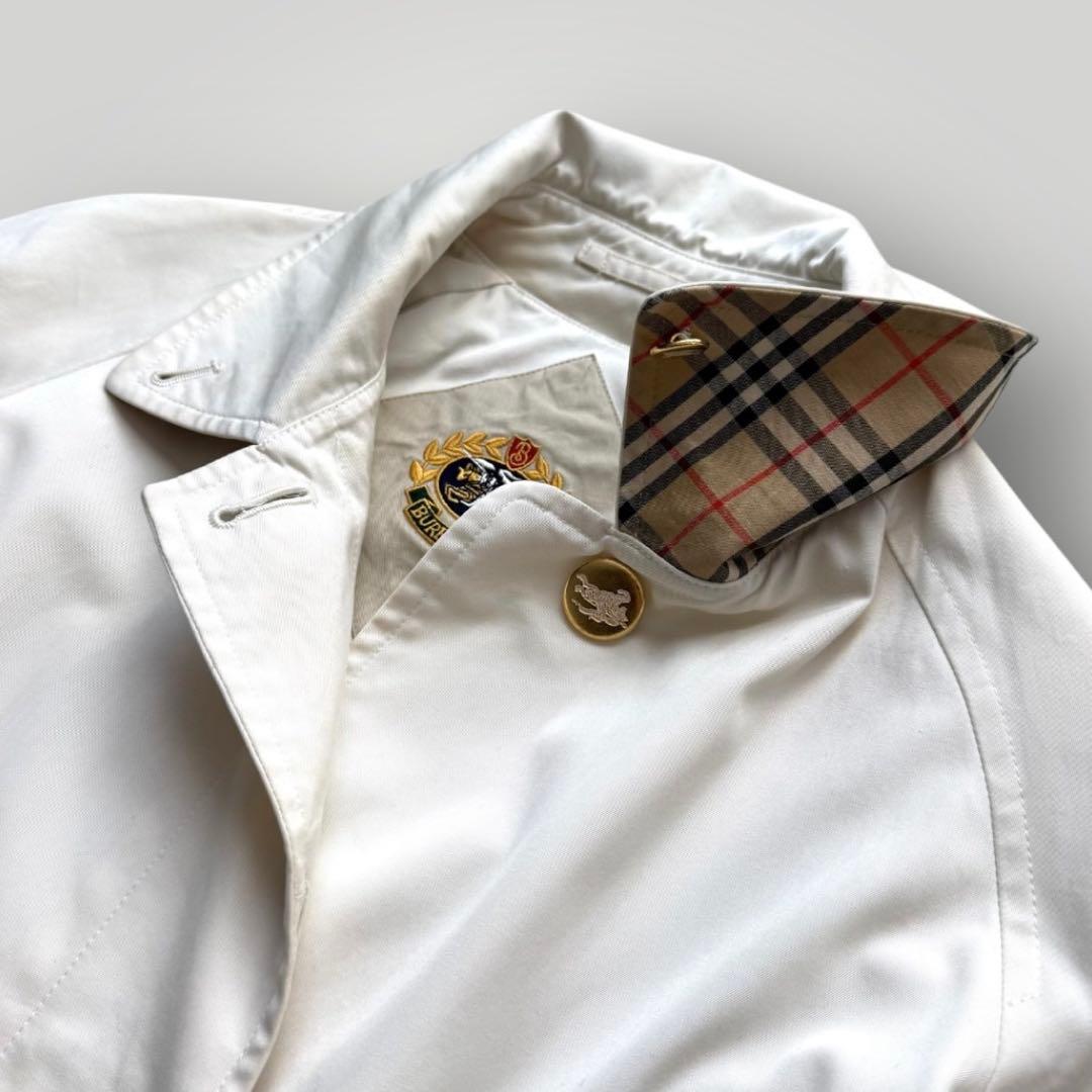 希少 Burberrys ステンカラーコート 金ボタン ノバチェック ホワイト