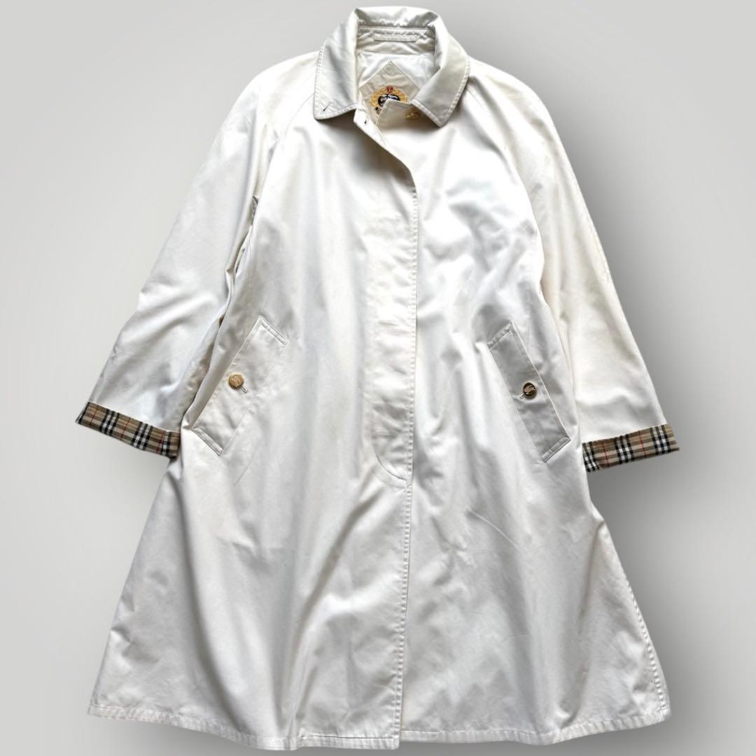 希少 Burberrys ステンカラーコート 金ボタン ノバチェック ホワイト