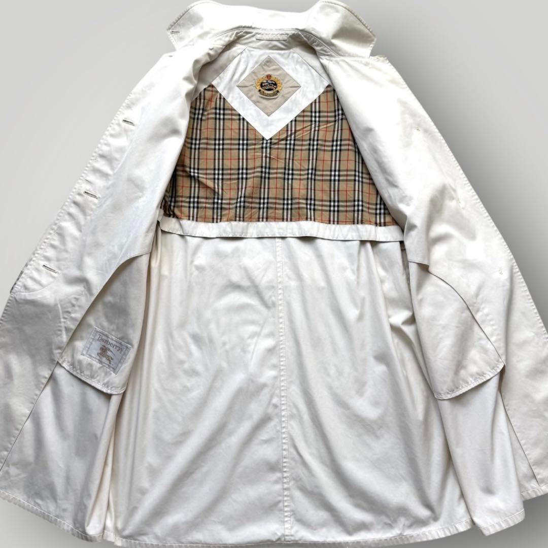 希少 Burberrys ステンカラーコート 金ボタン ノバチェック ホワイト