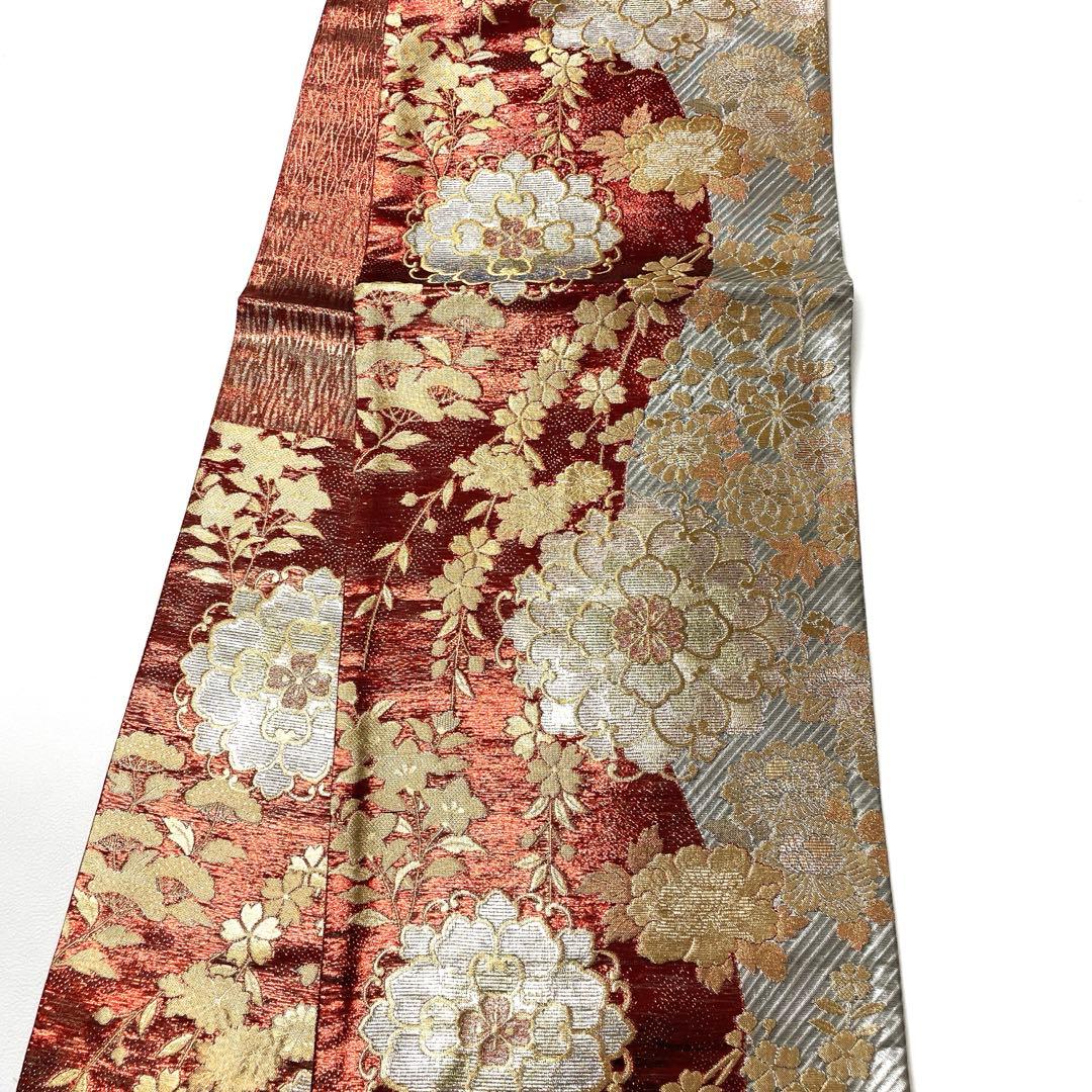 V1400 ●高級 正絹 彩匠 六通 袋帯 華文 花文