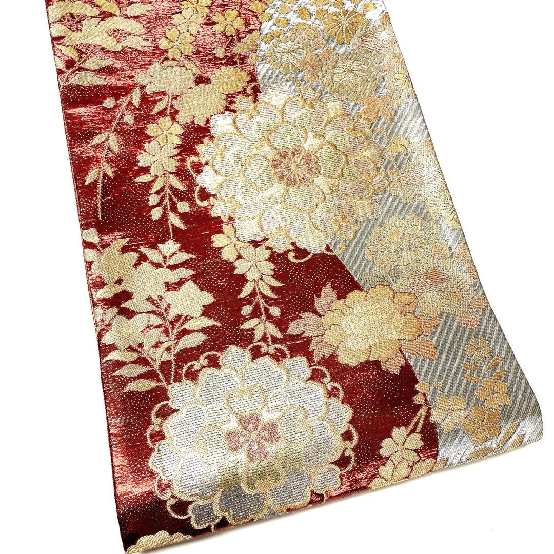 V1400 ●高級 正絹 彩匠 六通 袋帯 華文 花文