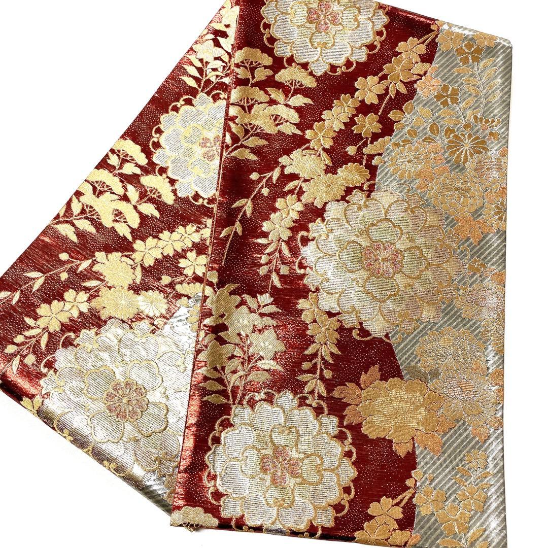 V1400 ●高級 正絹 彩匠 六通 袋帯 華文 花文