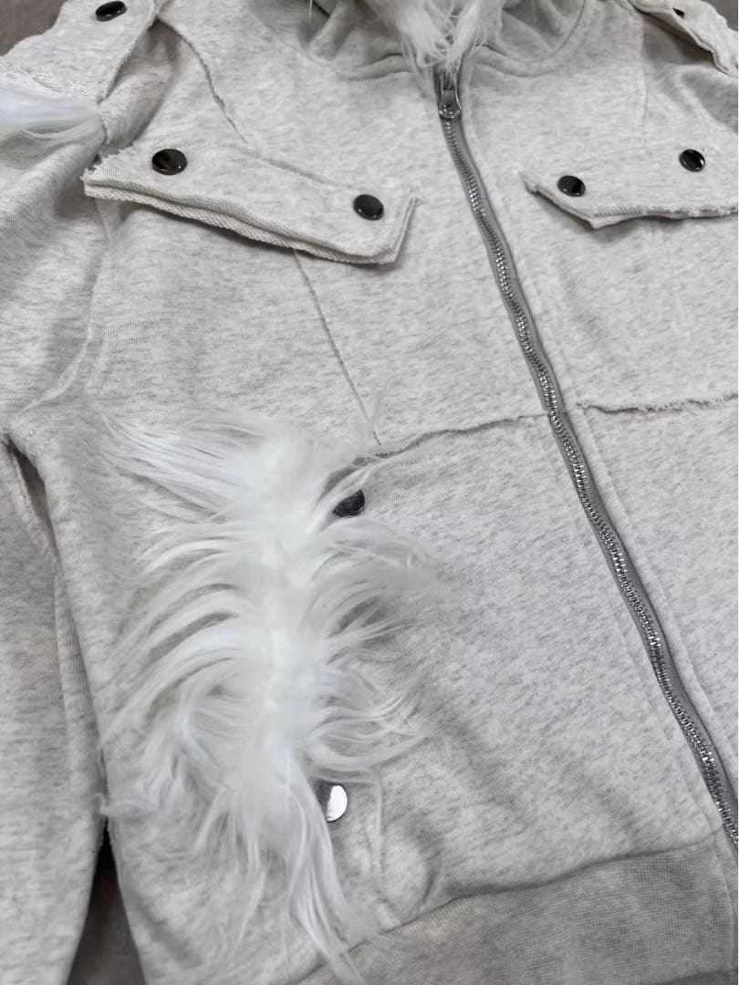 Y2K グランジ ファー パーカー ホワイト 00s サイバー パンク drip