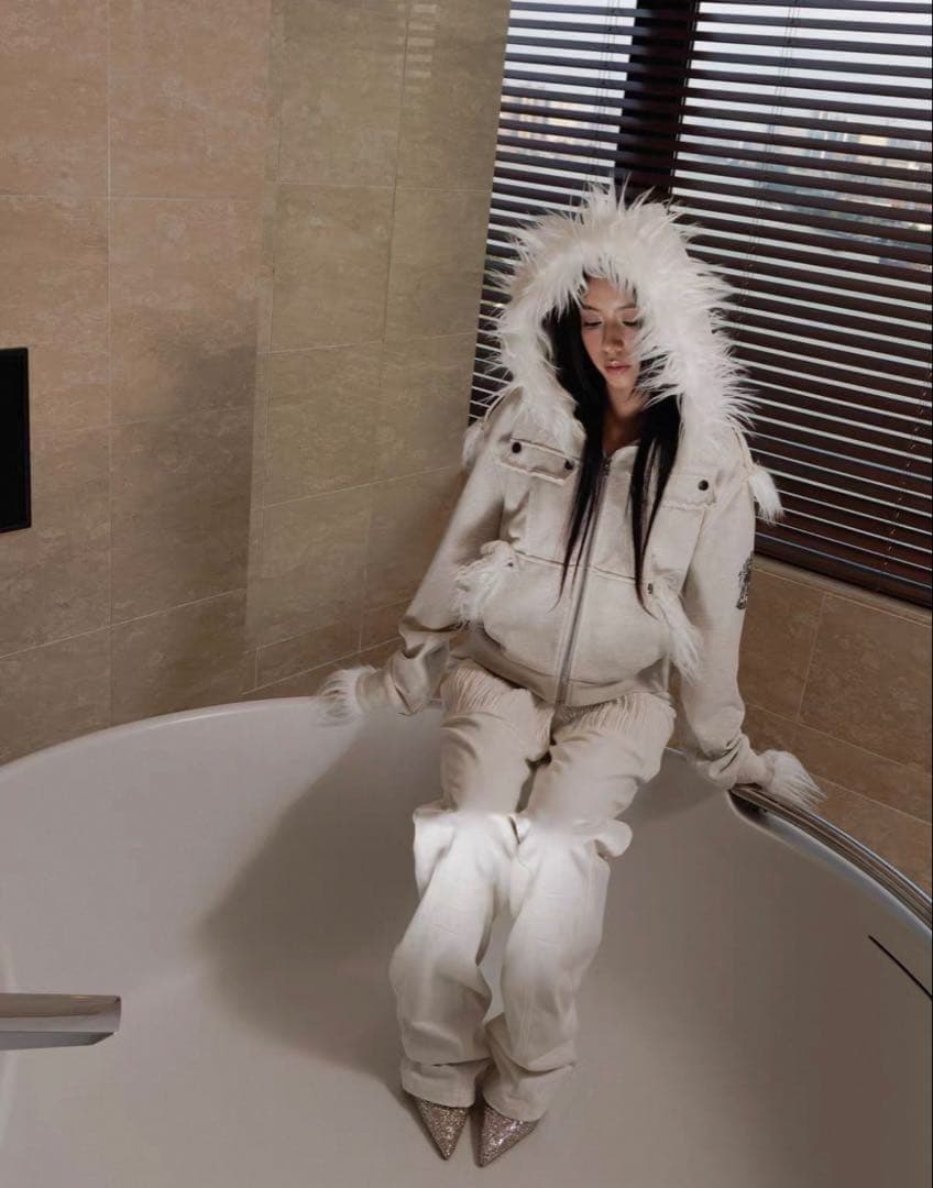 Y2K グランジ ファー パーカー ホワイト 00s サイバー パンク drip