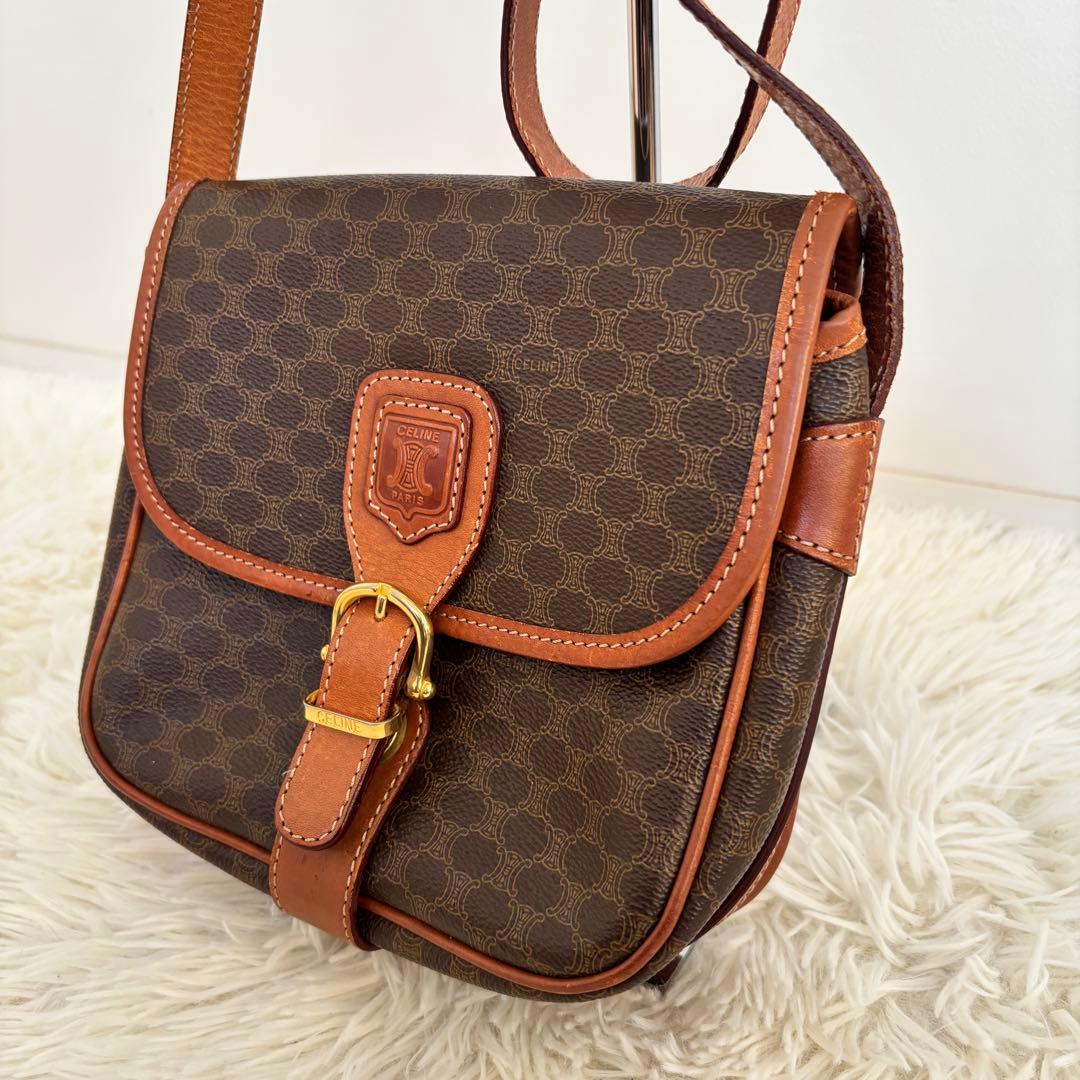 鑑定済美品セリーヌCELINEマカダム柄ショルダーバッグ ヴィンテージトリオンフ