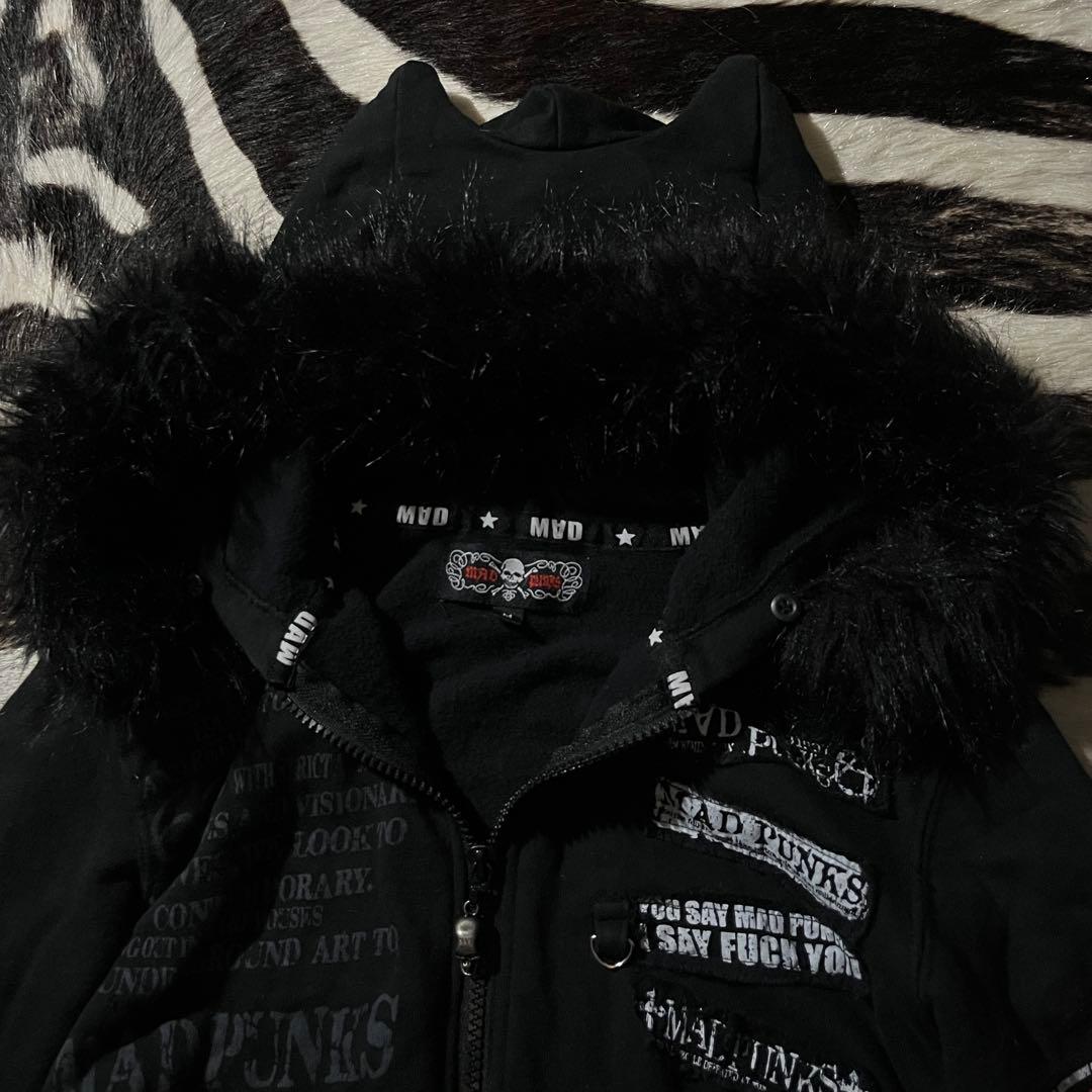 MAD PUNKS ネコ耳 ファー パーカー skull 00s archive