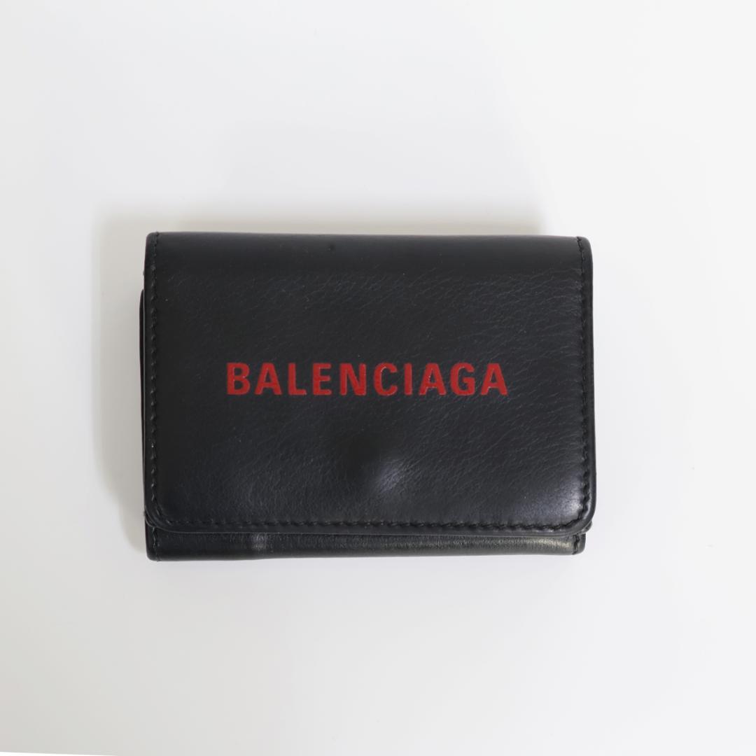 BALENCIAGA 三つ折り財布 551921 レッドロゴ 付属品付 伊勢丹