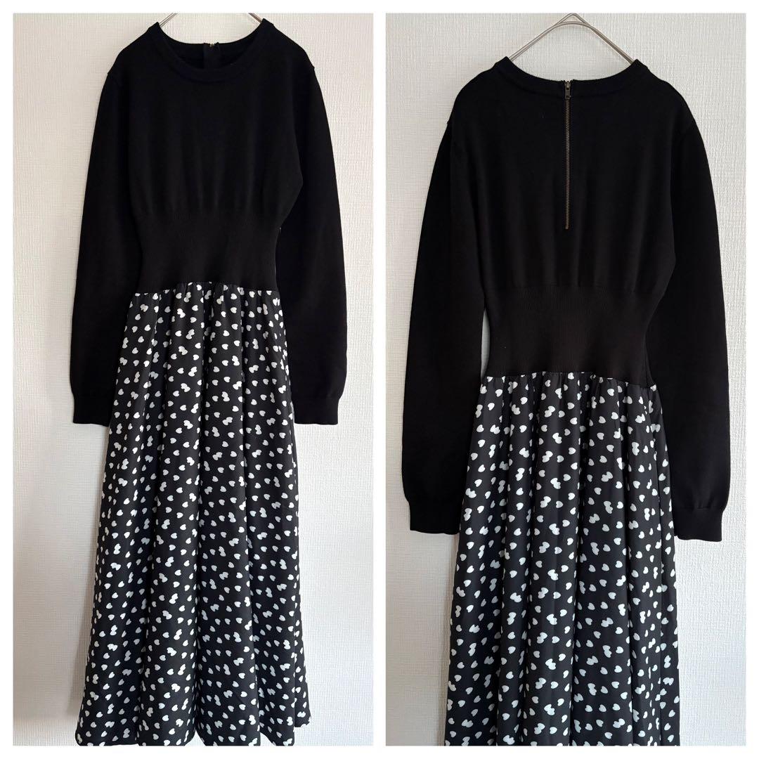 JENNE l'amour ニットドッキングワンピース 黒 フレアワンピース