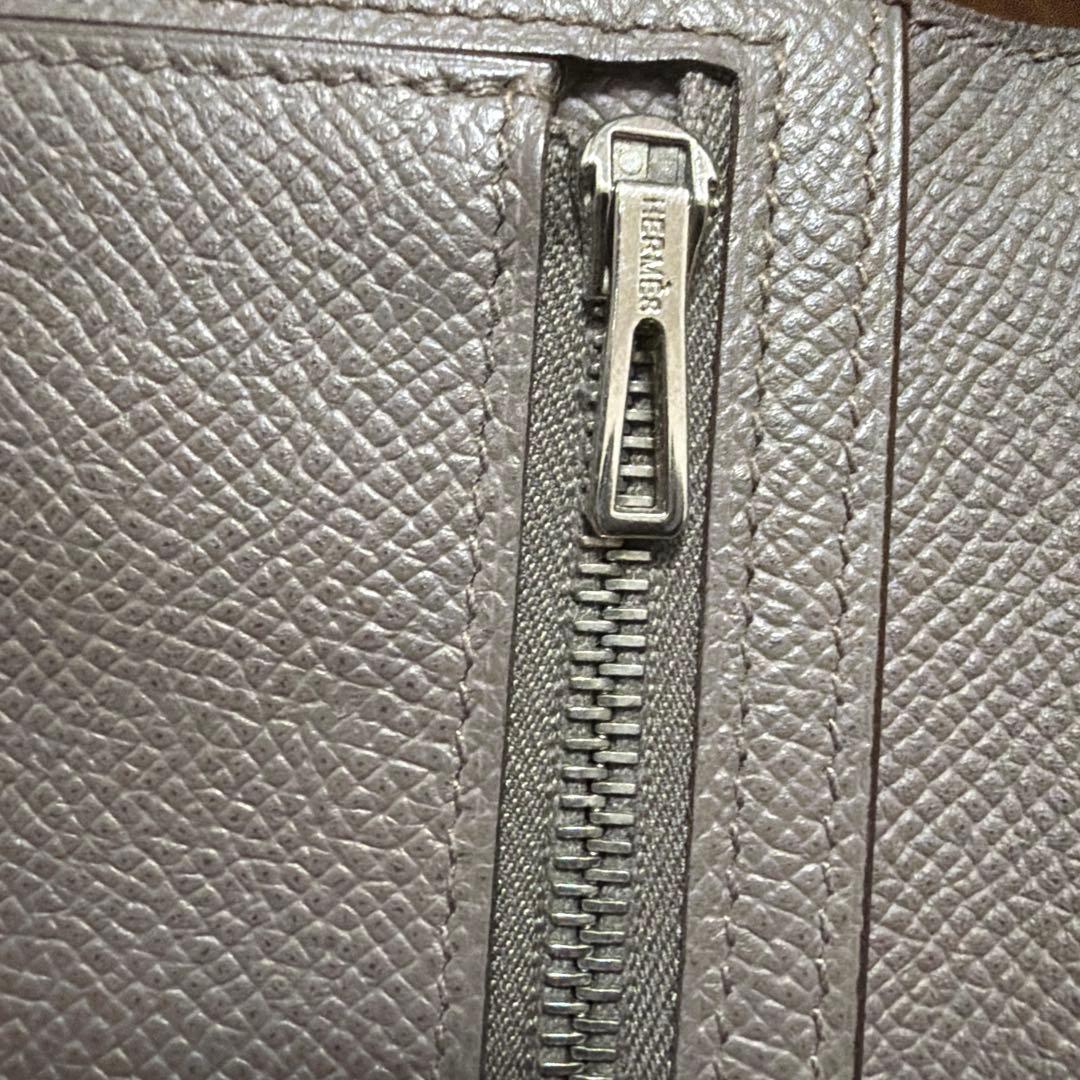 【美品】HERMES べアン スフレ グレー レザー 長財布 箱付き
