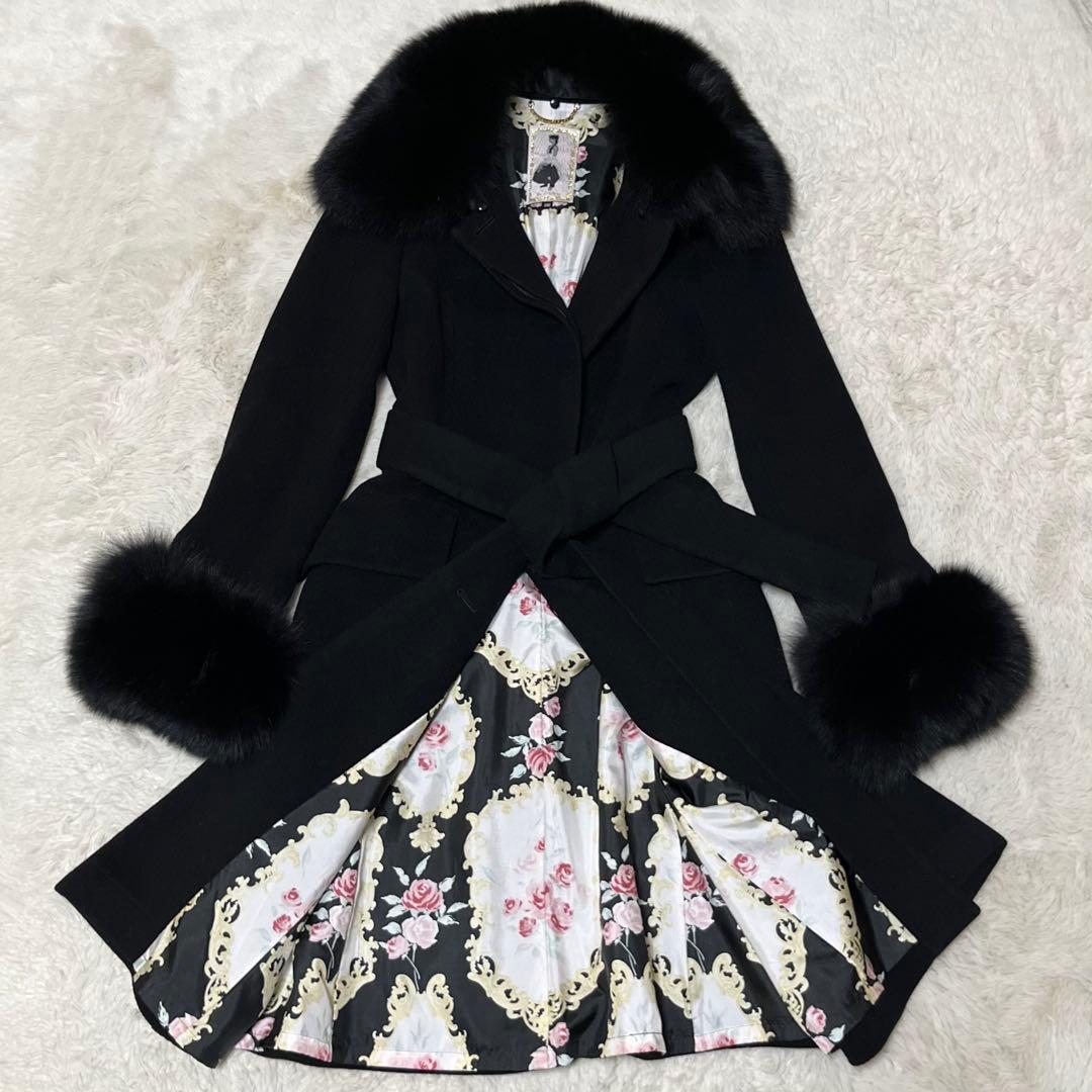 美品　ジーザスディアマンテ　プリンセスコート　ベルト　ファー　アンゴラ　花柄　黒