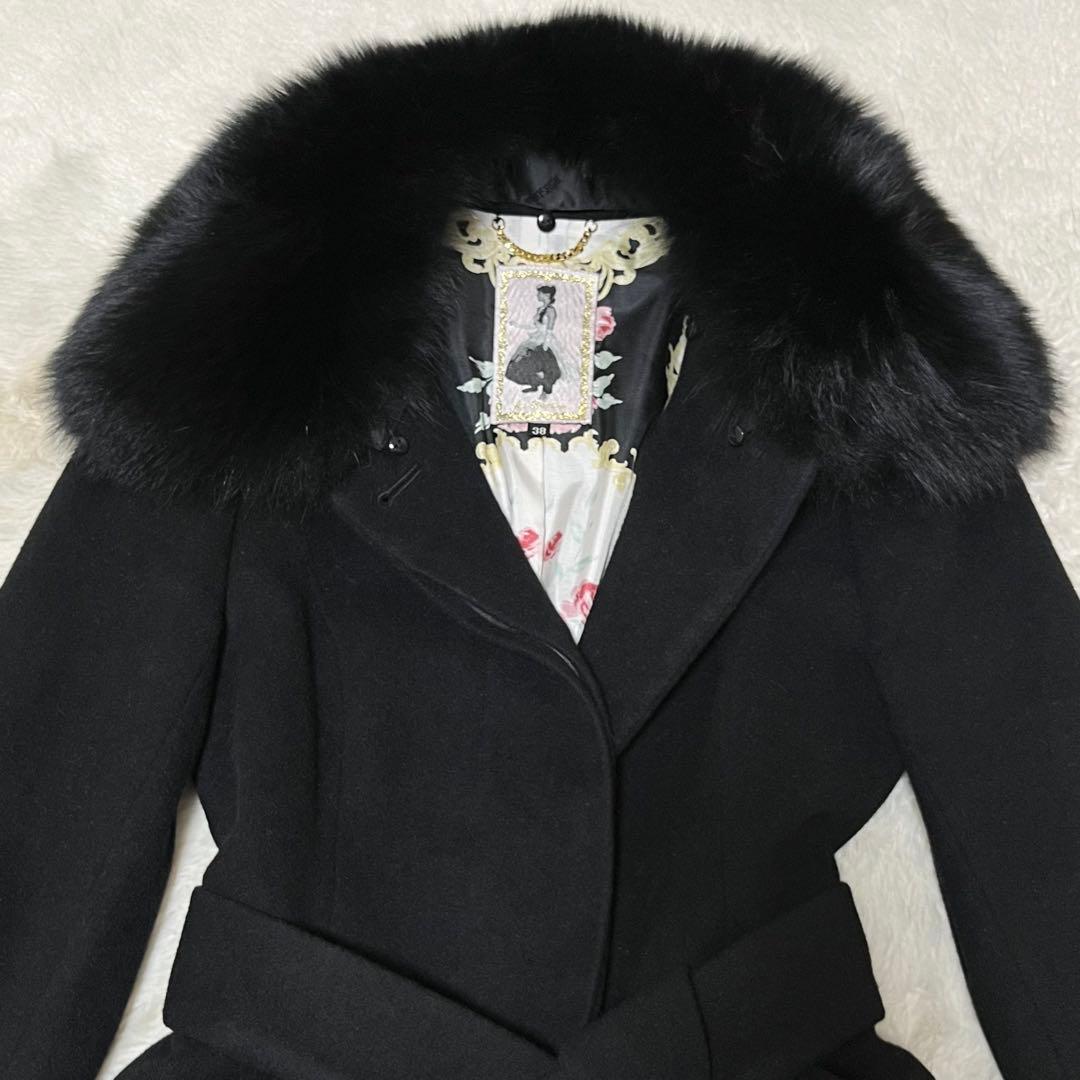 美品　ジーザスディアマンテ　プリンセスコート　ベルト　ファー　アンゴラ　花柄　黒