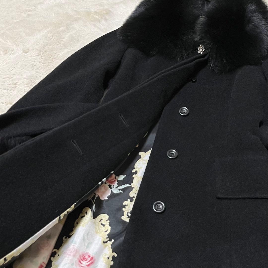 美品　ジーザスディアマンテ　プリンセスコート　ベルト　ファー　アンゴラ　花柄　黒