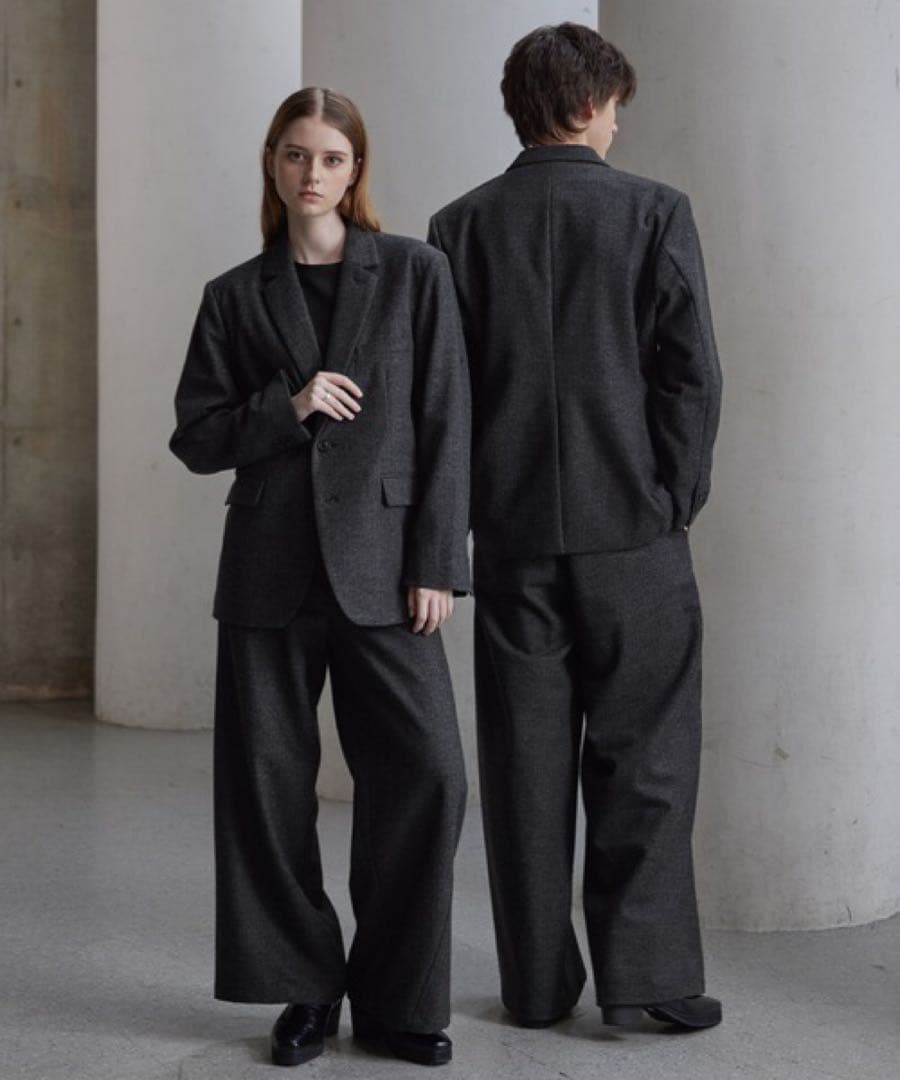 CLEL ウールブレンド ヘリンボーンツイード3Dパンツ Sサイズ　BK