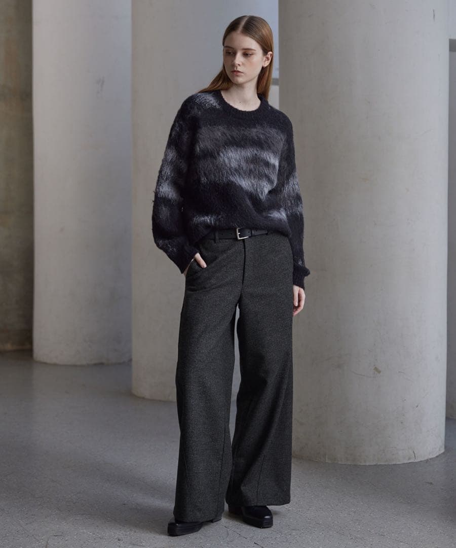 CLEL ウールブレンド ヘリンボーンツイード3Dパンツ Sサイズ　BK