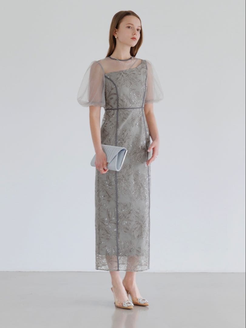 Leja アシンメトリーシアーフラワードレスワンピース