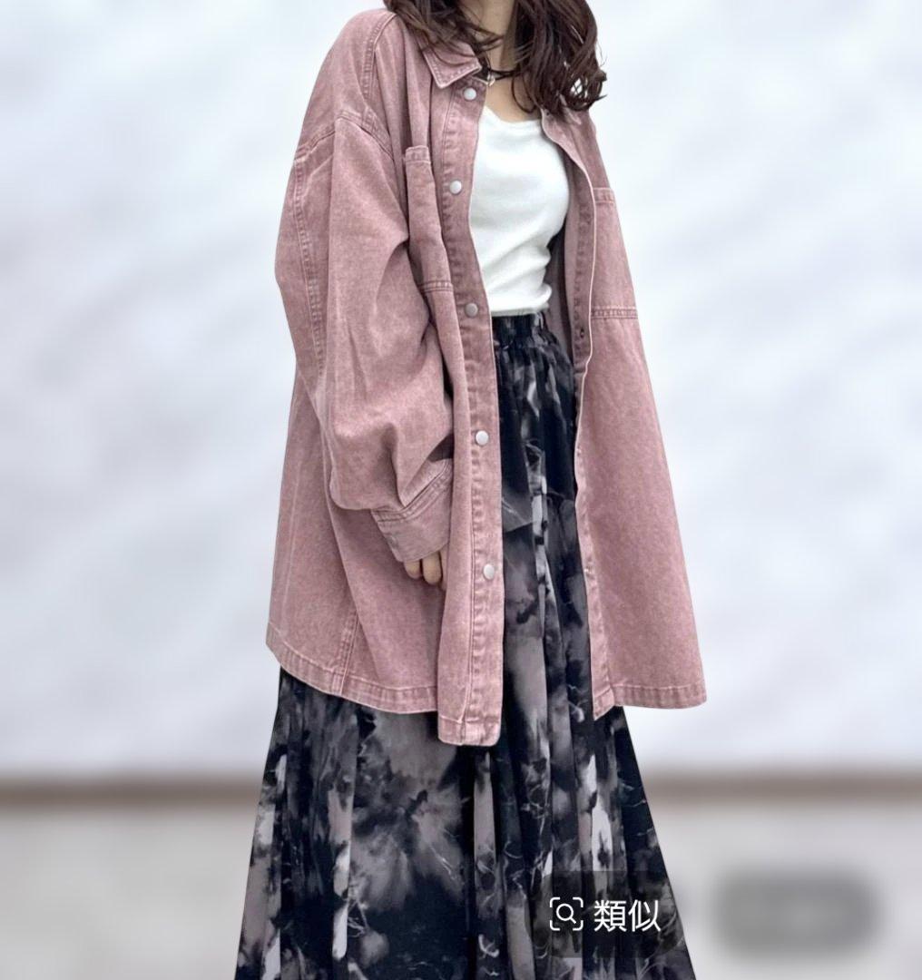 新品　LEPSIM　フリンジパッチ/BIGデニムシャツ　ピンク　完売品