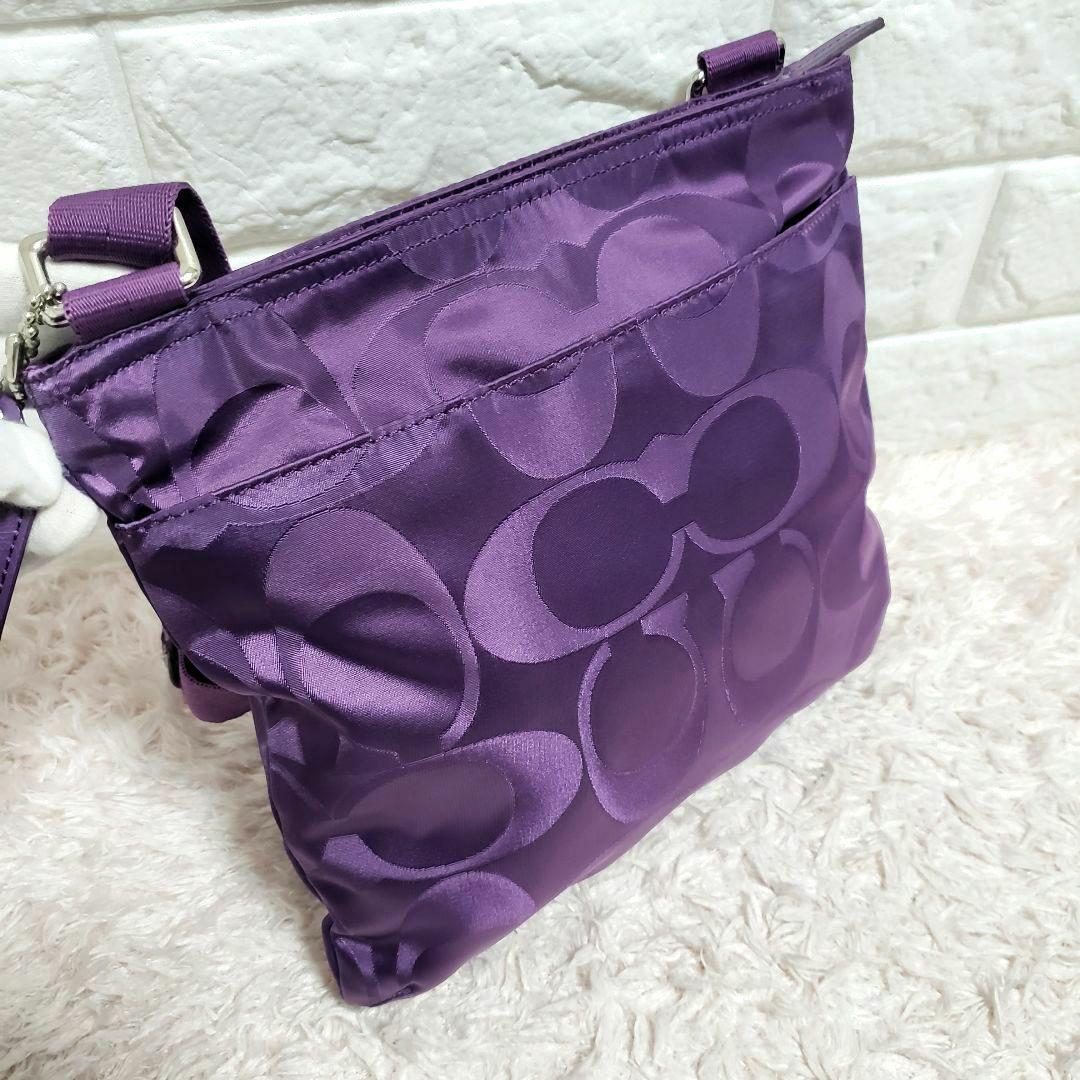 COACHコーチシグネチャー ナイロン クロスボディショルダーバッグパープル美品
