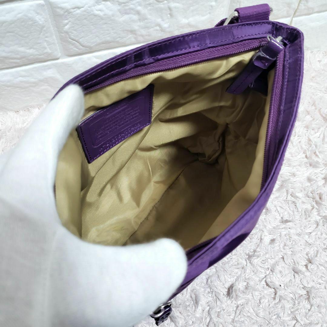 COACHコーチシグネチャー ナイロン クロスボディショルダーバッグパープル美品