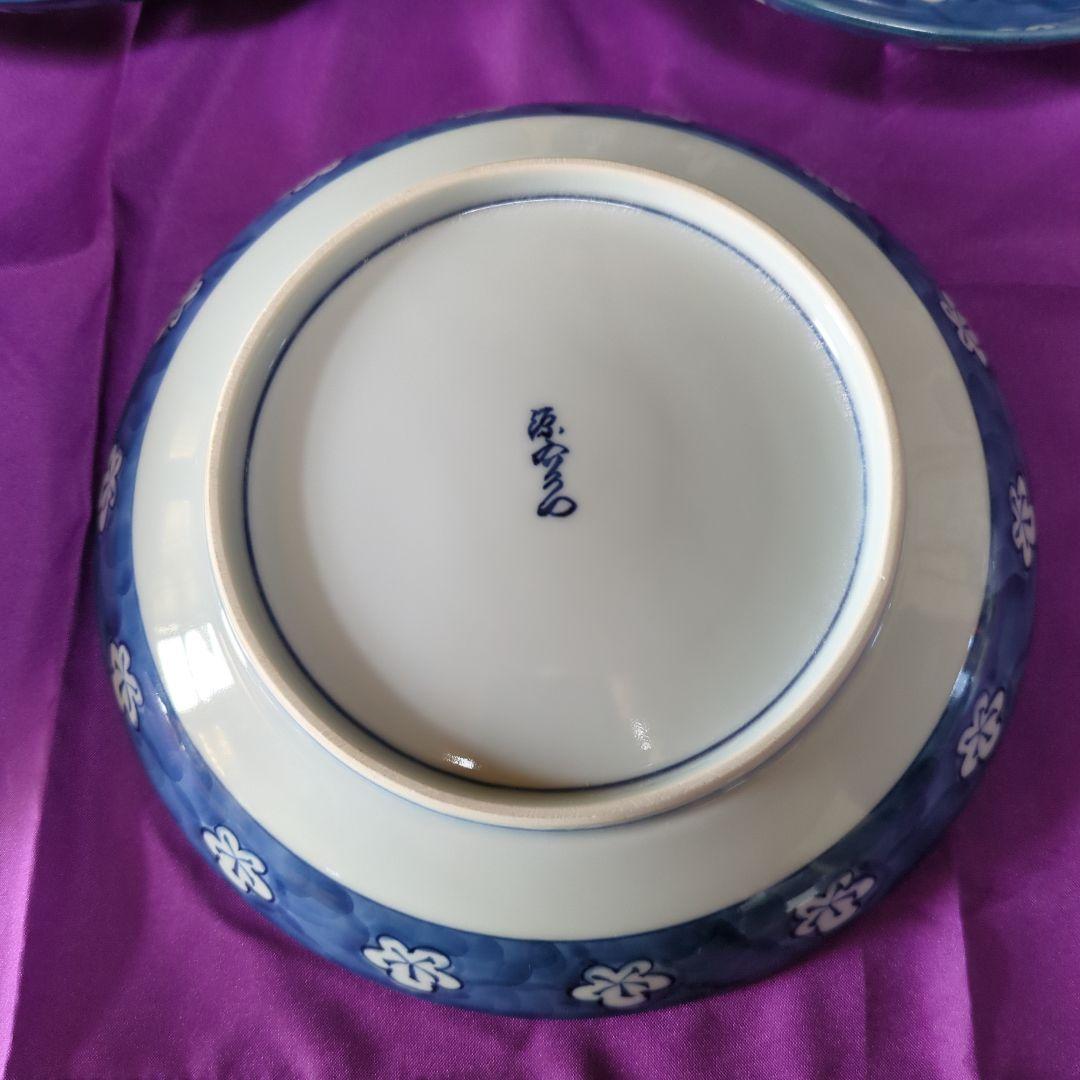 源右衛門、古染風梅紋皿大皿５枚、箱入りセットに