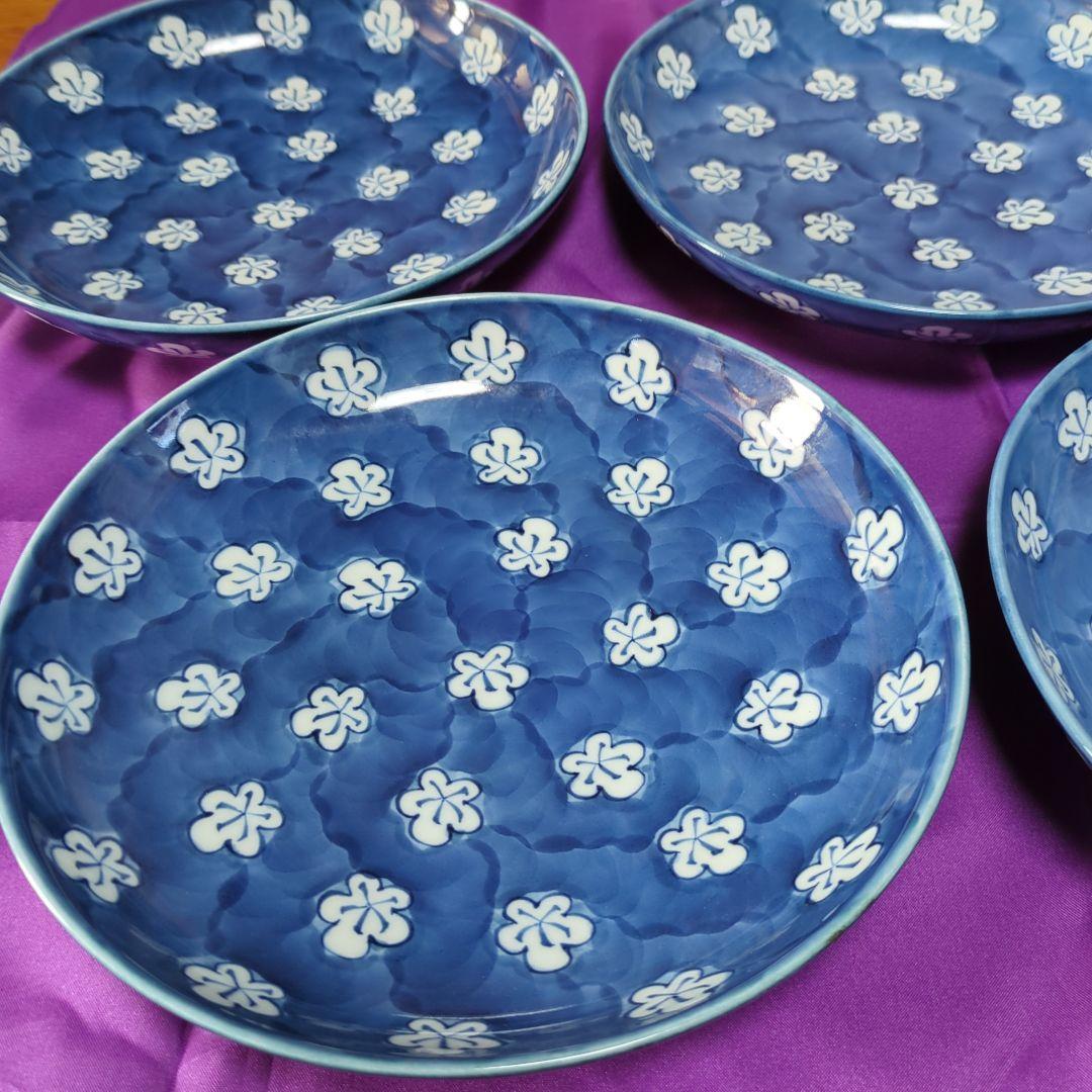 源右衛門、古染風梅紋皿大皿５枚、箱入りセットに