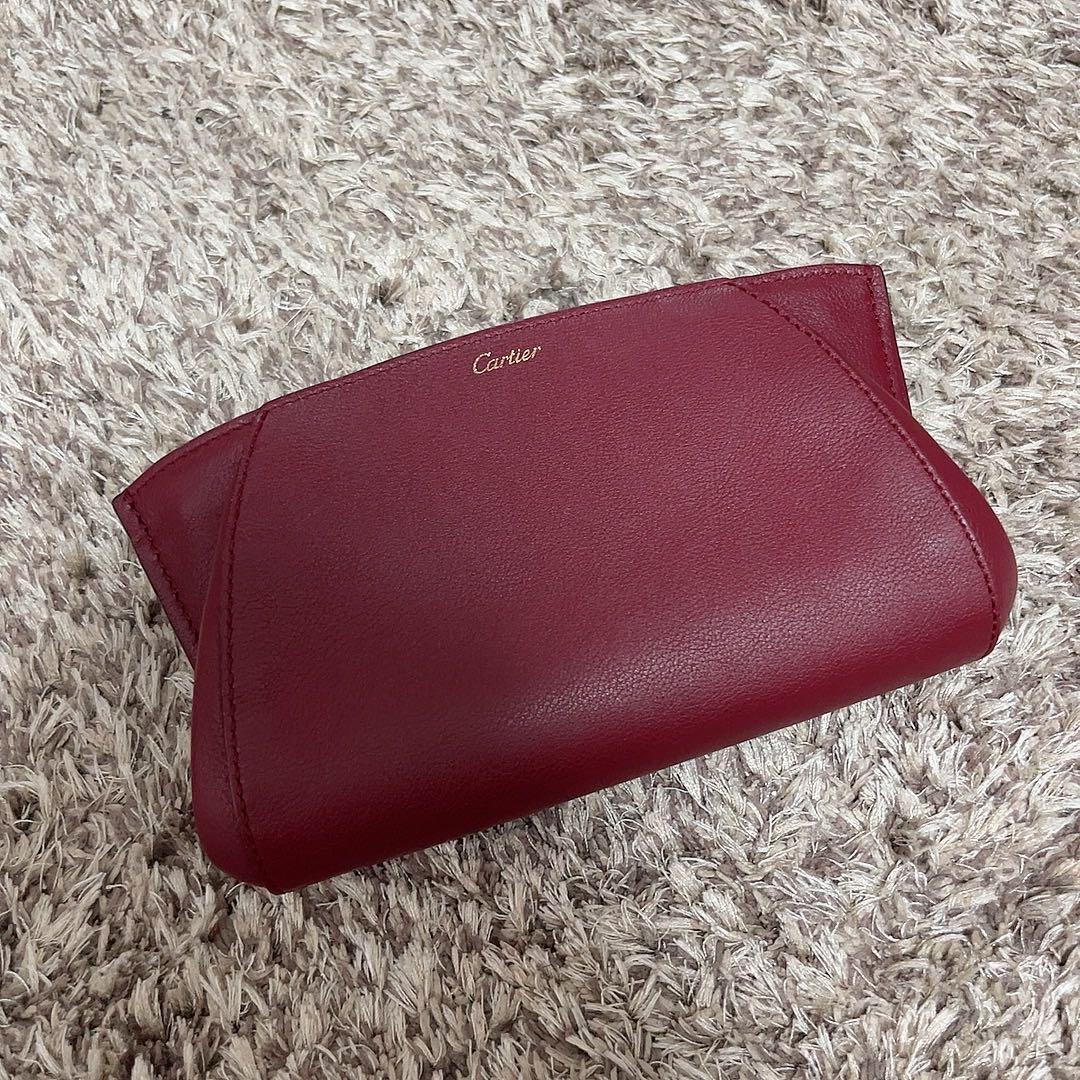 【美品】Cartier バーガンディ レザー クラッチバッグ ポーチ