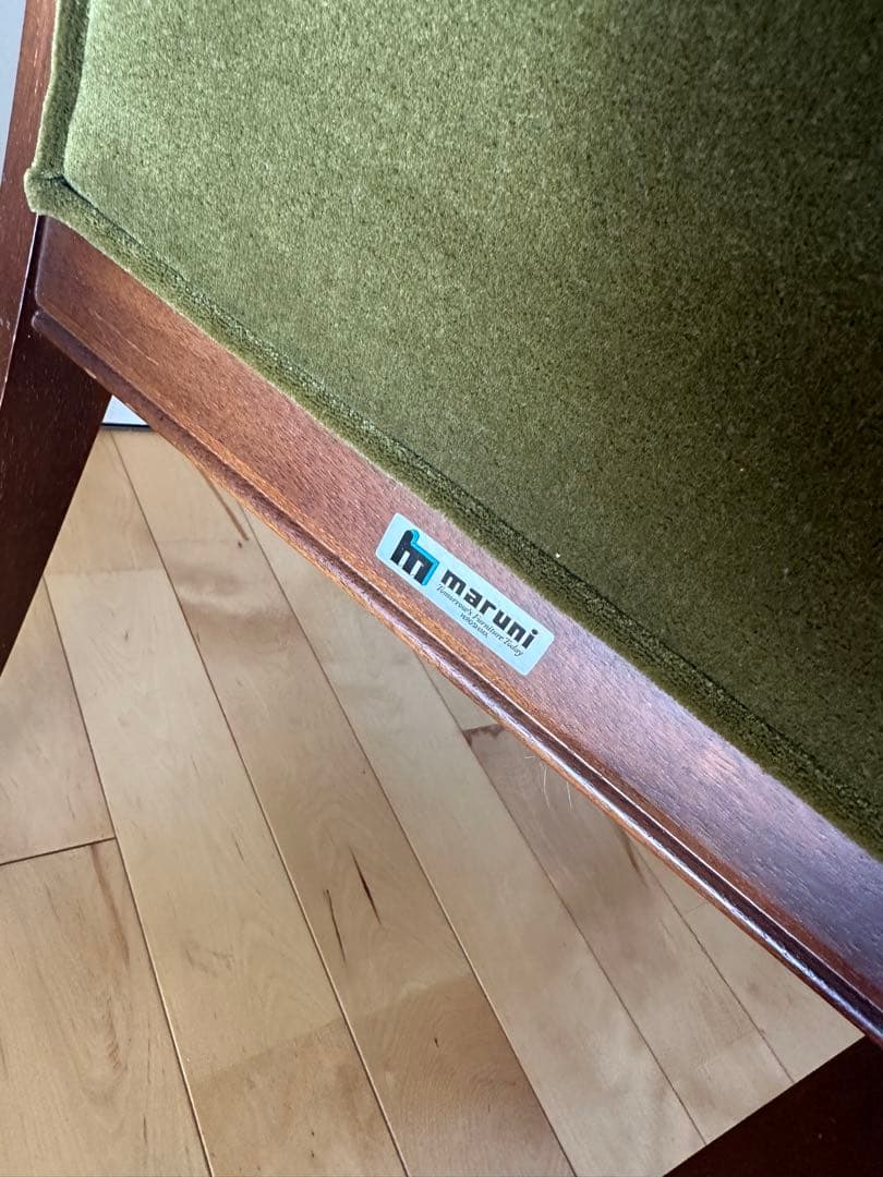 アンティークチェア　ダイニングチェア　maruni モケット　オリーブグリーン