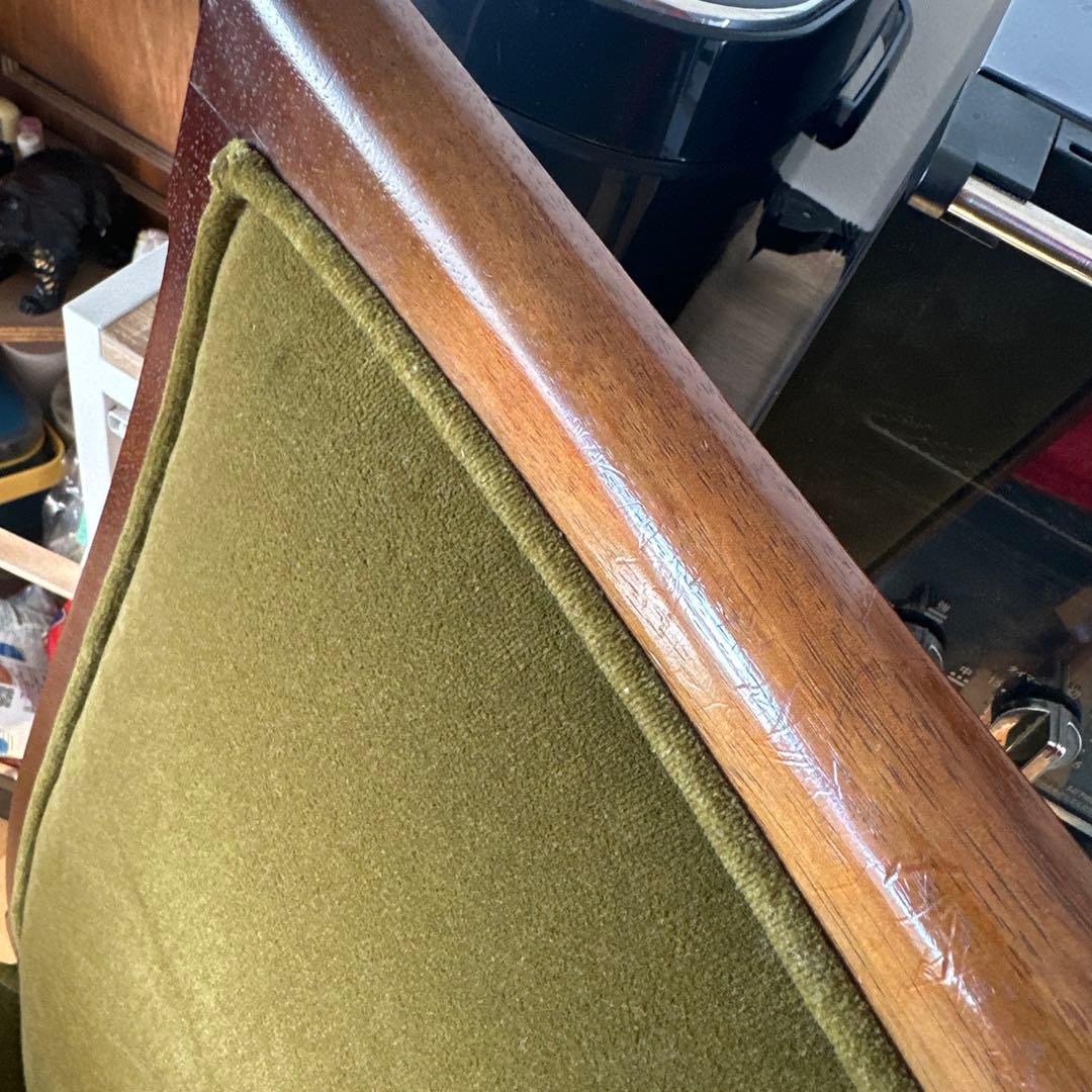 アンティークチェア　ダイニングチェア　maruni モケット　オリーブグリーン