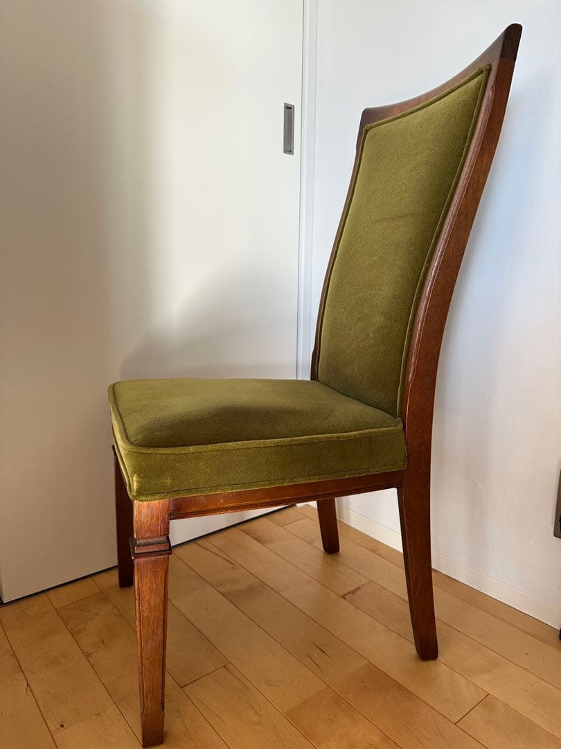 アンティークチェア　ダイニングチェア　maruni モケット　オリーブグリーン