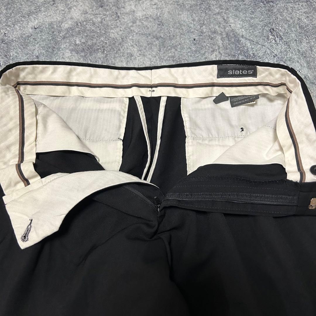 00s SLATES ツータック スラックス ブラックW32 ウールギャバ