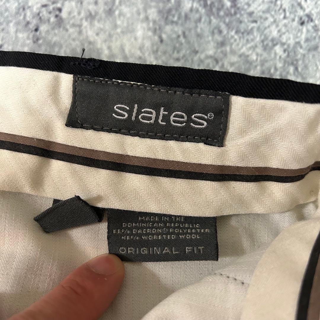 00s SLATES ツータック スラックス ブラックW32 ウールギャバ