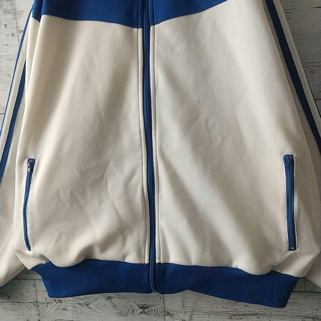 人気カラー☆90s アディダス 刺繍ロゴ トラックジャケット L 白×青