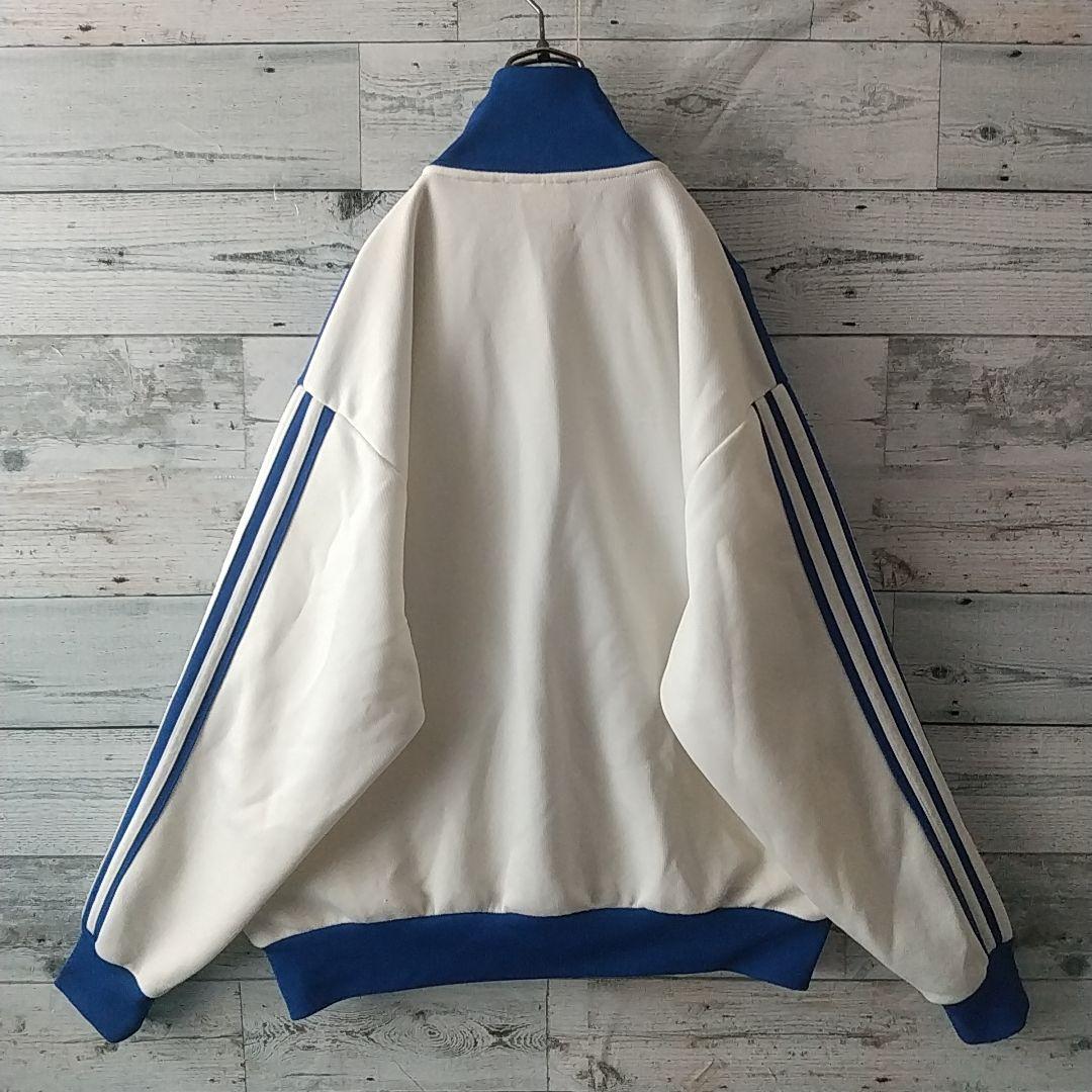 人気カラー☆90s アディダス 刺繍ロゴ トラックジャケット L 白×青