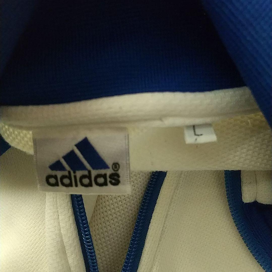 人気カラー☆90s アディダス 刺繍ロゴ トラックジャケット L 白×青