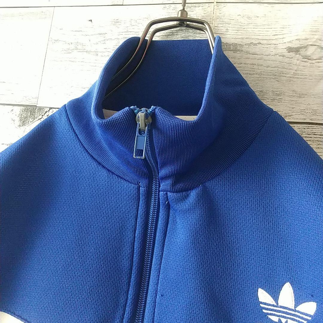 人気カラー☆90s アディダス 刺繍ロゴ トラックジャケット L 白×青