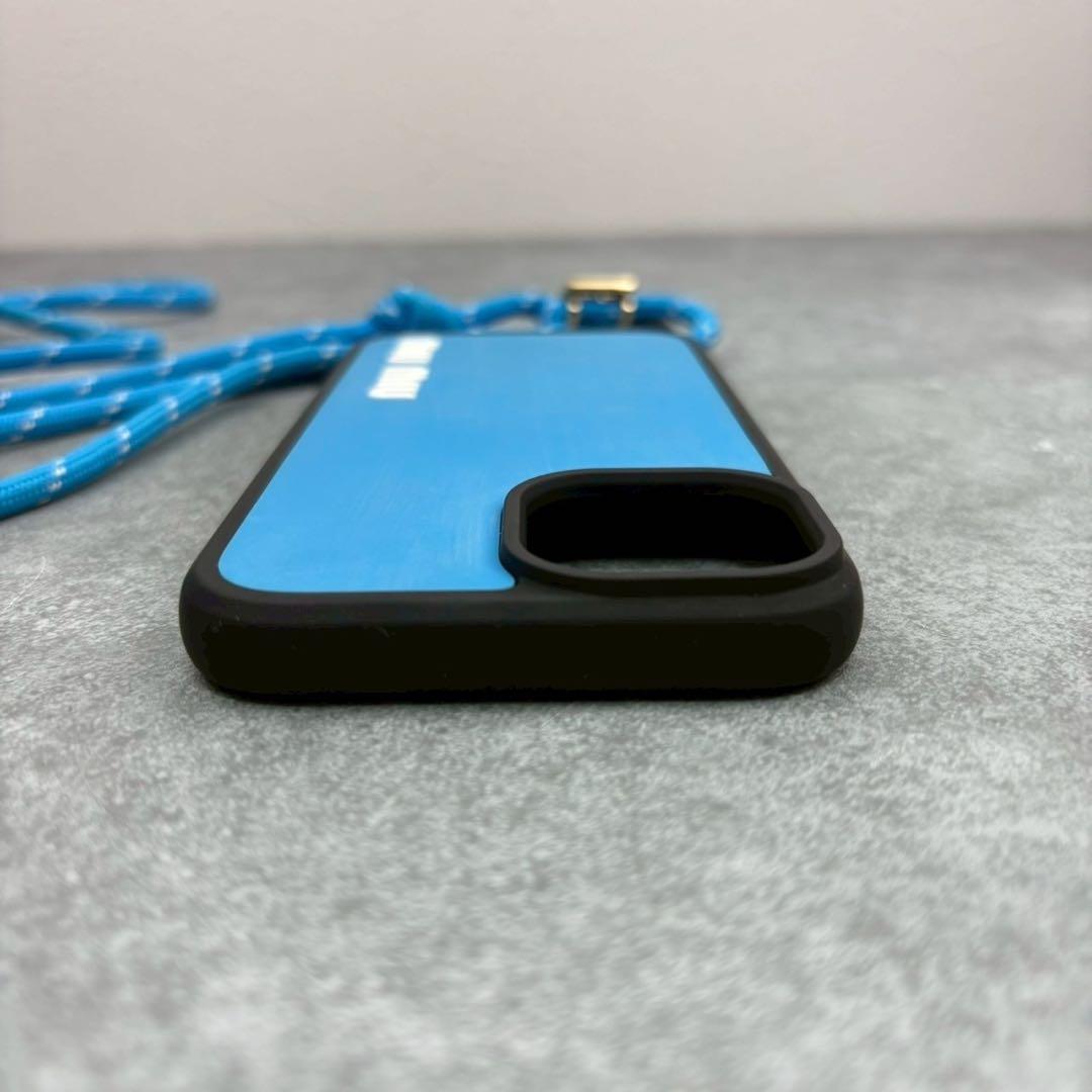 極美品 ミュウミュウ iPhone15 スマホケース ストラップ カバー ブルー