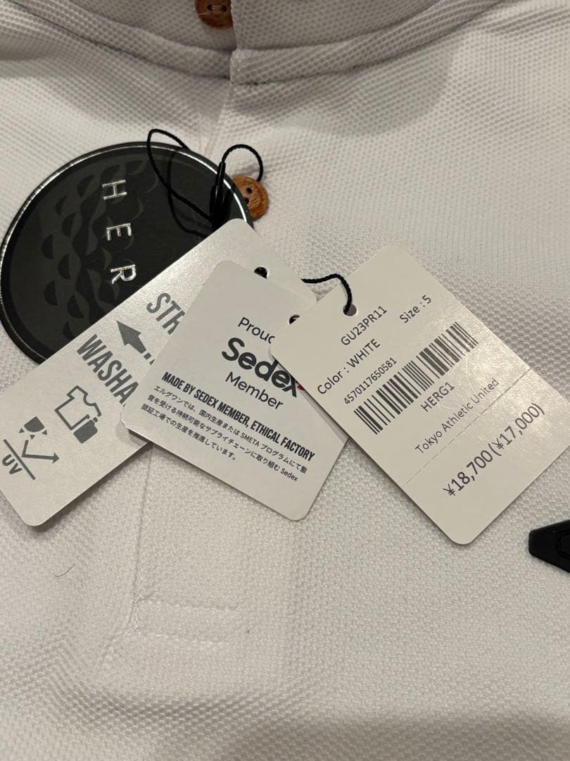 HERG1 エルグワン◇スタンドカラー ポロ　ホワイトL