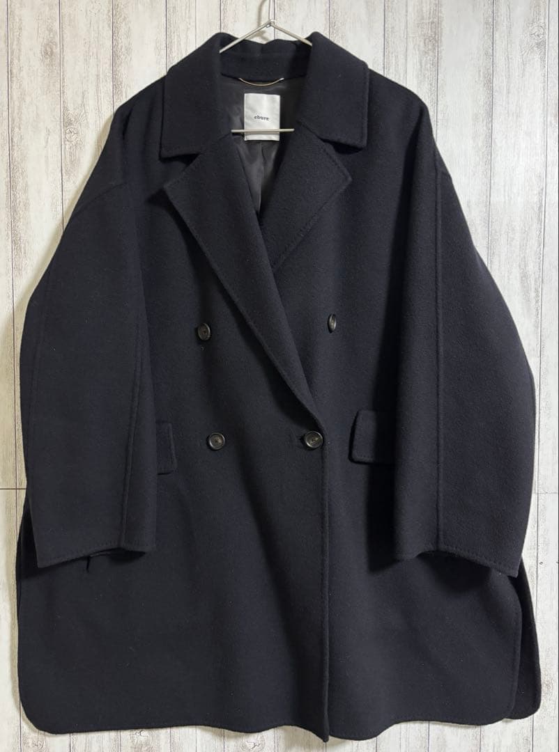 ebure スーパー120'sダブルビーバーショートコート ブラック