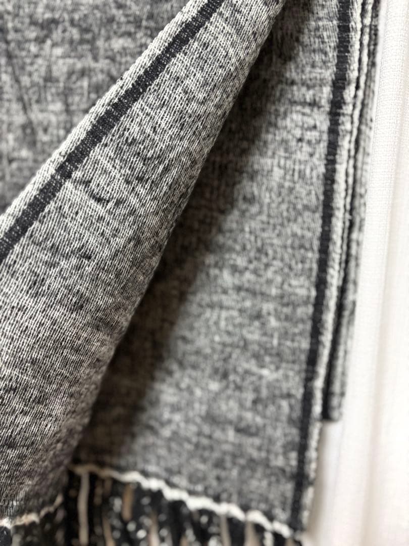 【CTHY】YAK WOOL LINE FRINGE STOLE／GRAY