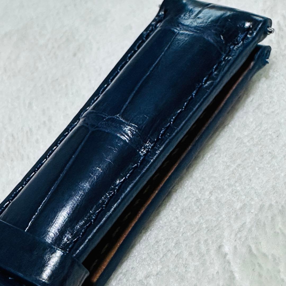 3071#20mm-18mmミッドナイトブルー★本物クロコダイルベルト★スイス製