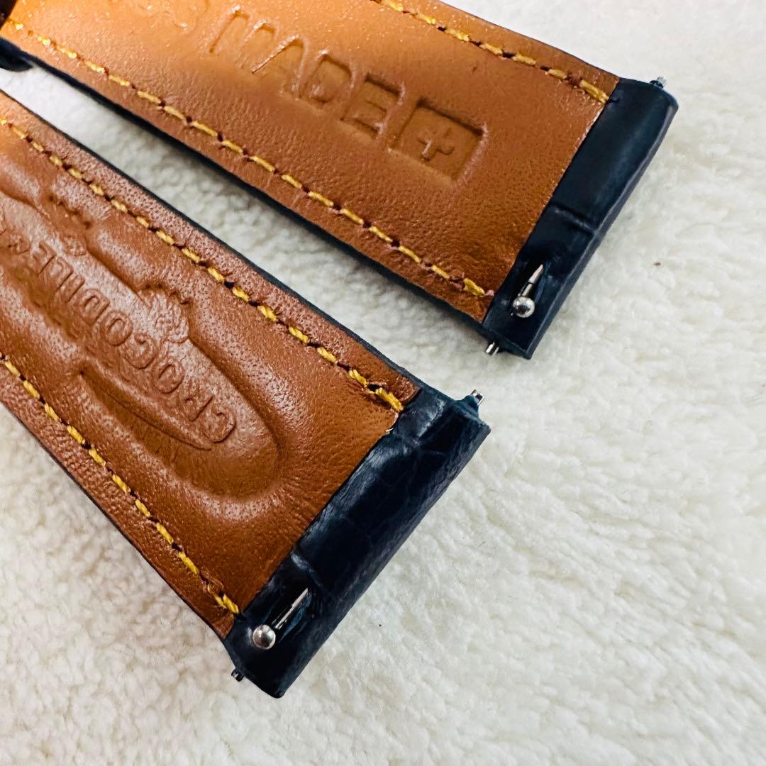 3071#20mm-18mmミッドナイトブルー★本物クロコダイルベルト★スイス製