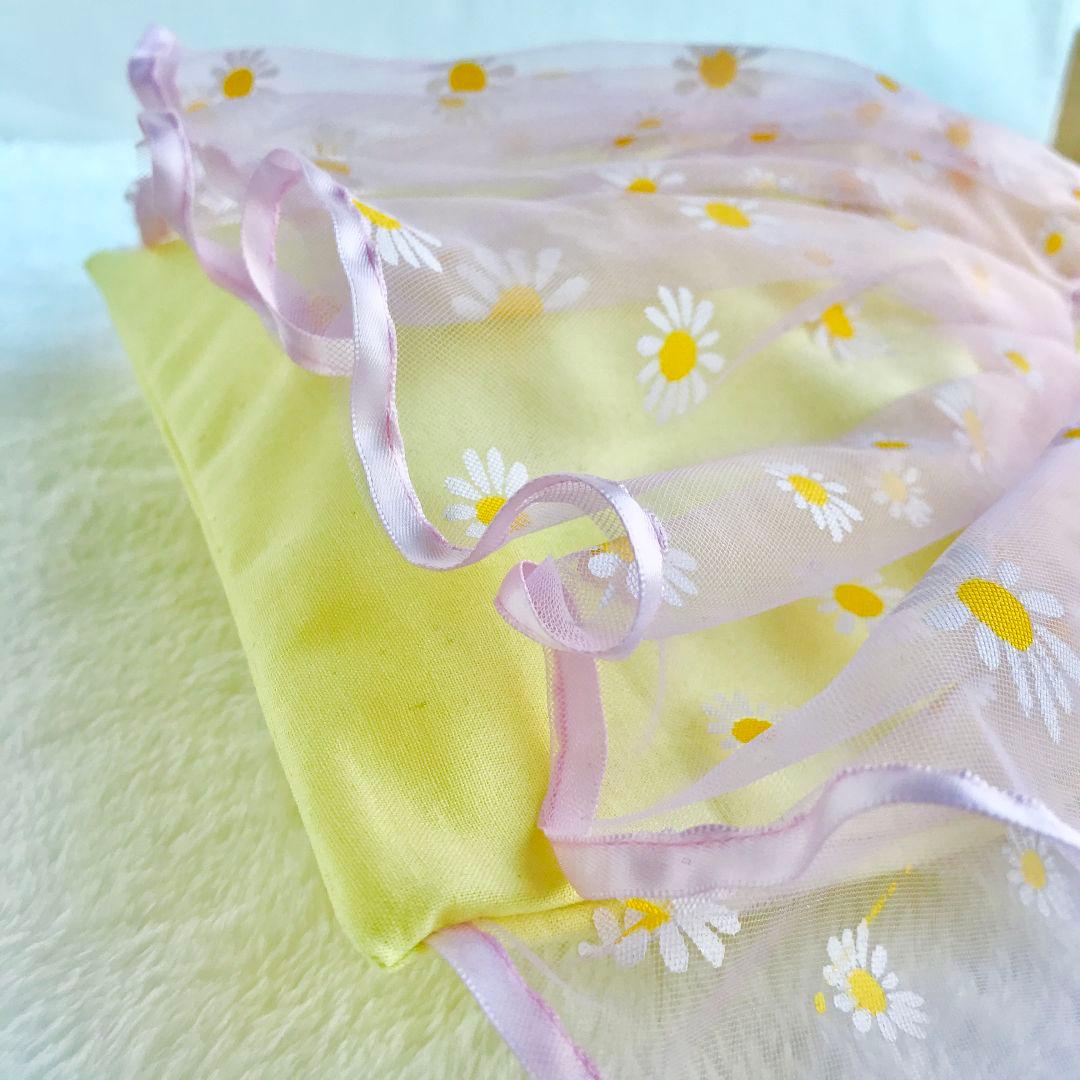 お花いっぱい　プリンセスお着替え袋　ふわふわドレス紫パープルイエロー黄色